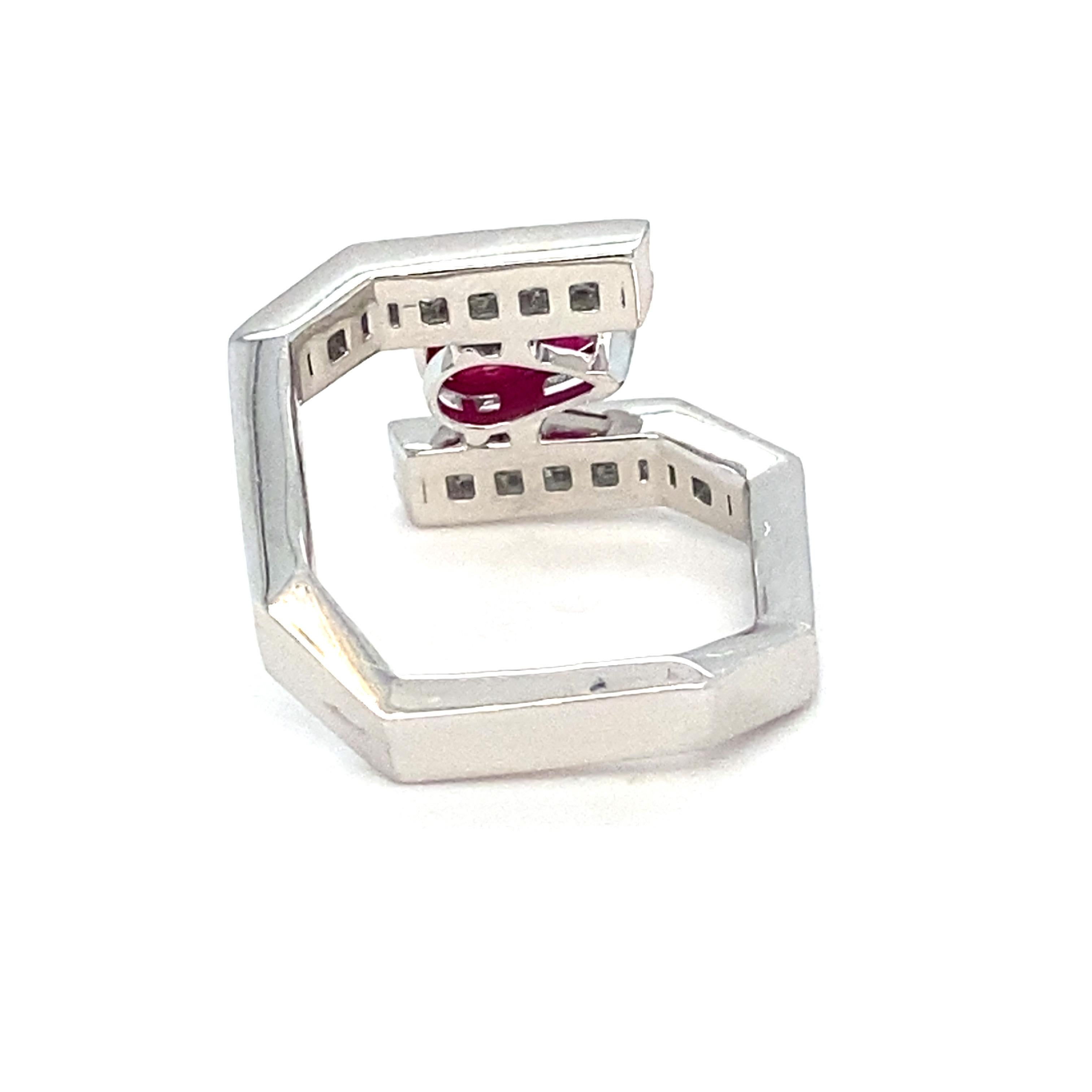 GIA Certified 1.13 Carat Pear Cut Burmese Ruby Diamond Platinum Ring 1