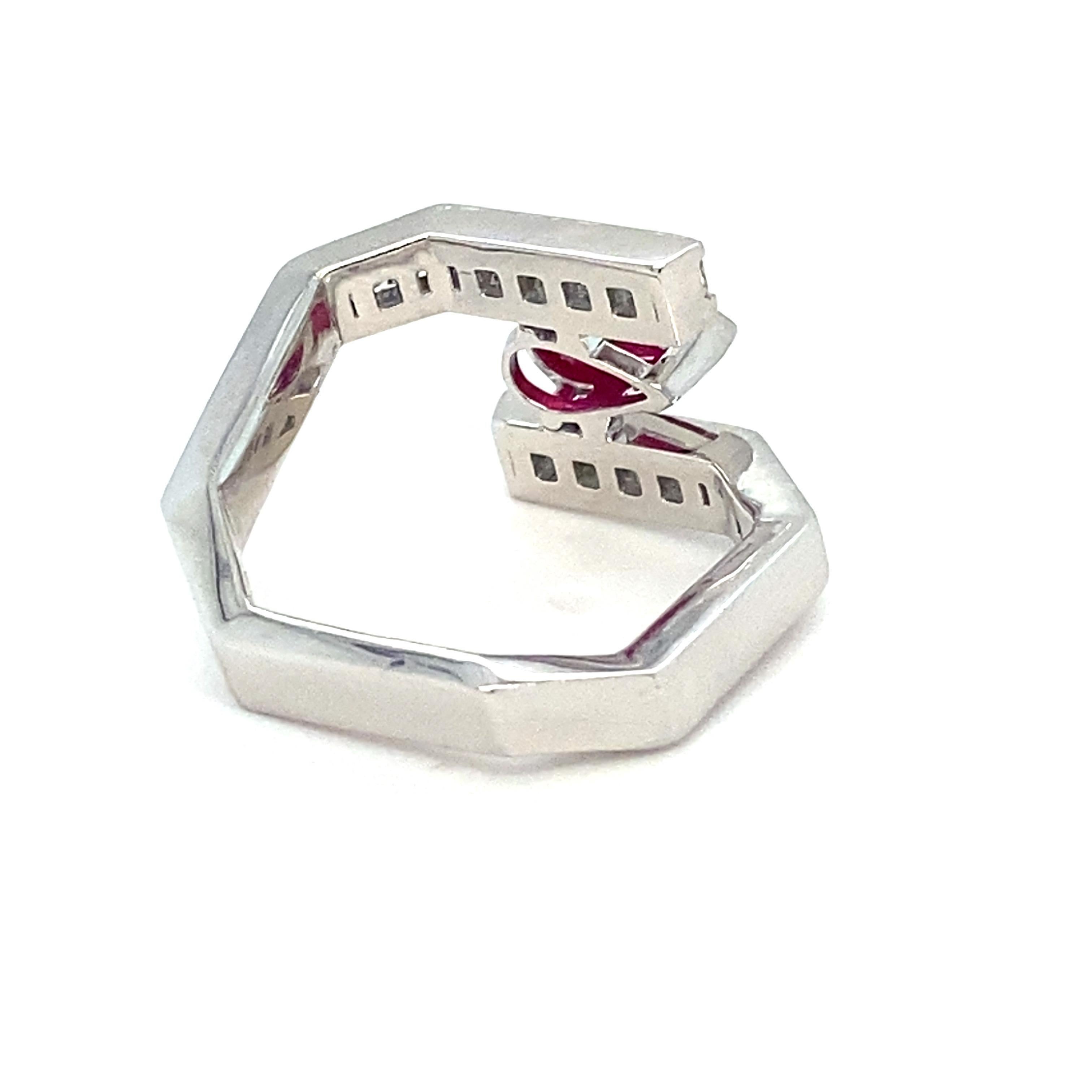 GIA Certified 1.13 Carat Pear Cut Burmese Ruby Diamond Platinum Ring 2