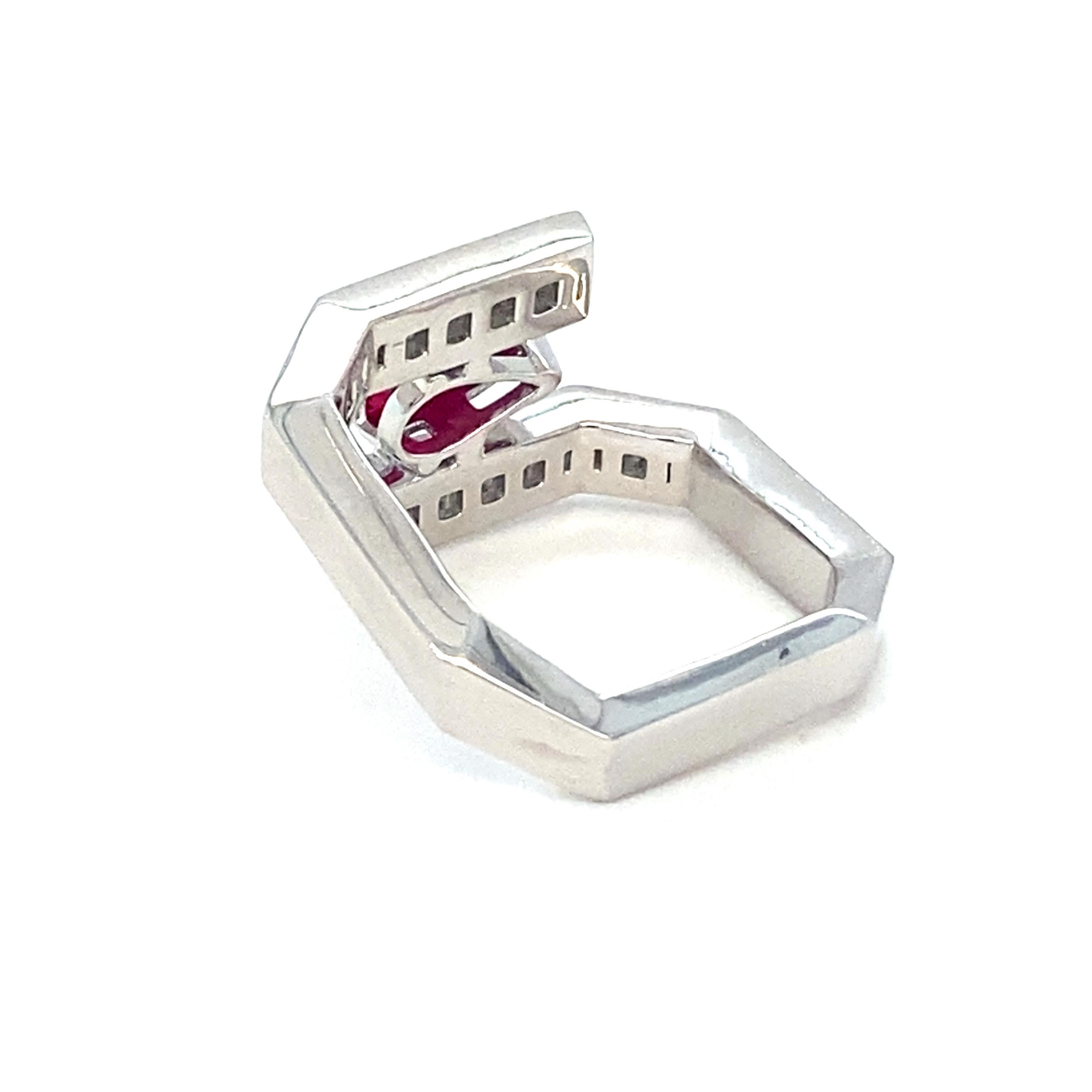 GIA Certified 1.13 Carat Pear Cut Burmese Ruby Diamond Platinum Ring 3