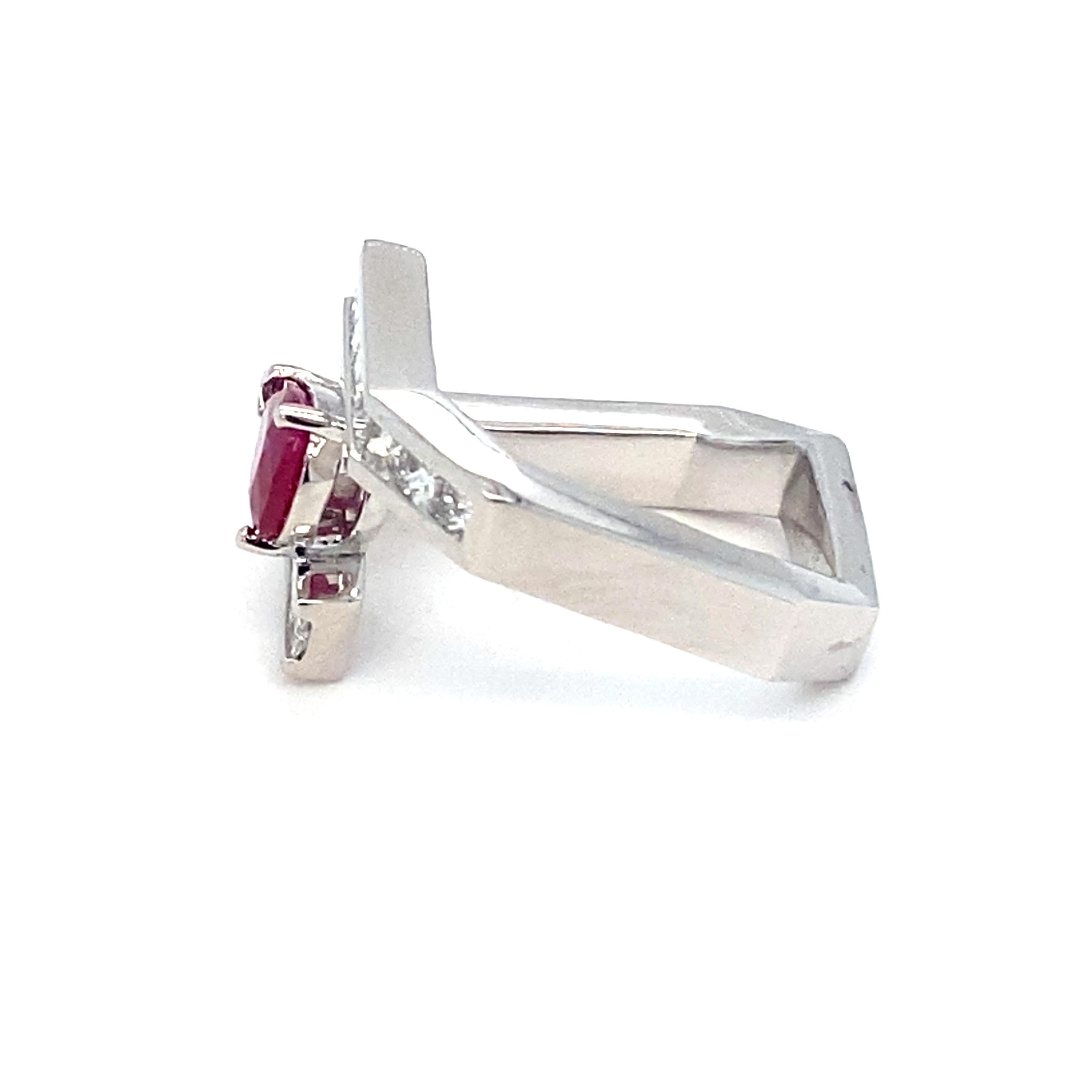 GIA Certified 1.13 Carat Pear Cut Burmese Ruby Diamond Platinum Ring 4