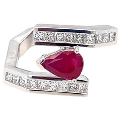GIA Certified 1.13 Carat Pear Cut Burmese Ruby Diamond Platinum Ring