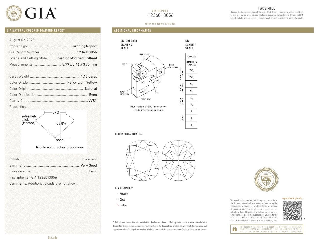 Women's or Men's GIA Certified 1.13 CT VVS1 Fancy Light Yellow Diamond 18K Yellow Gold Ring For Sale