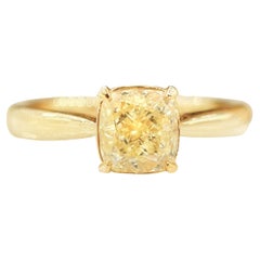 Bague en or jaune 18 carats avec diamant jaune clair de 1,13 carat certifié GIA, VVS1