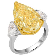 GIA Certified 11.30ct Pear Shape Yellow Diamond Engagement Ring