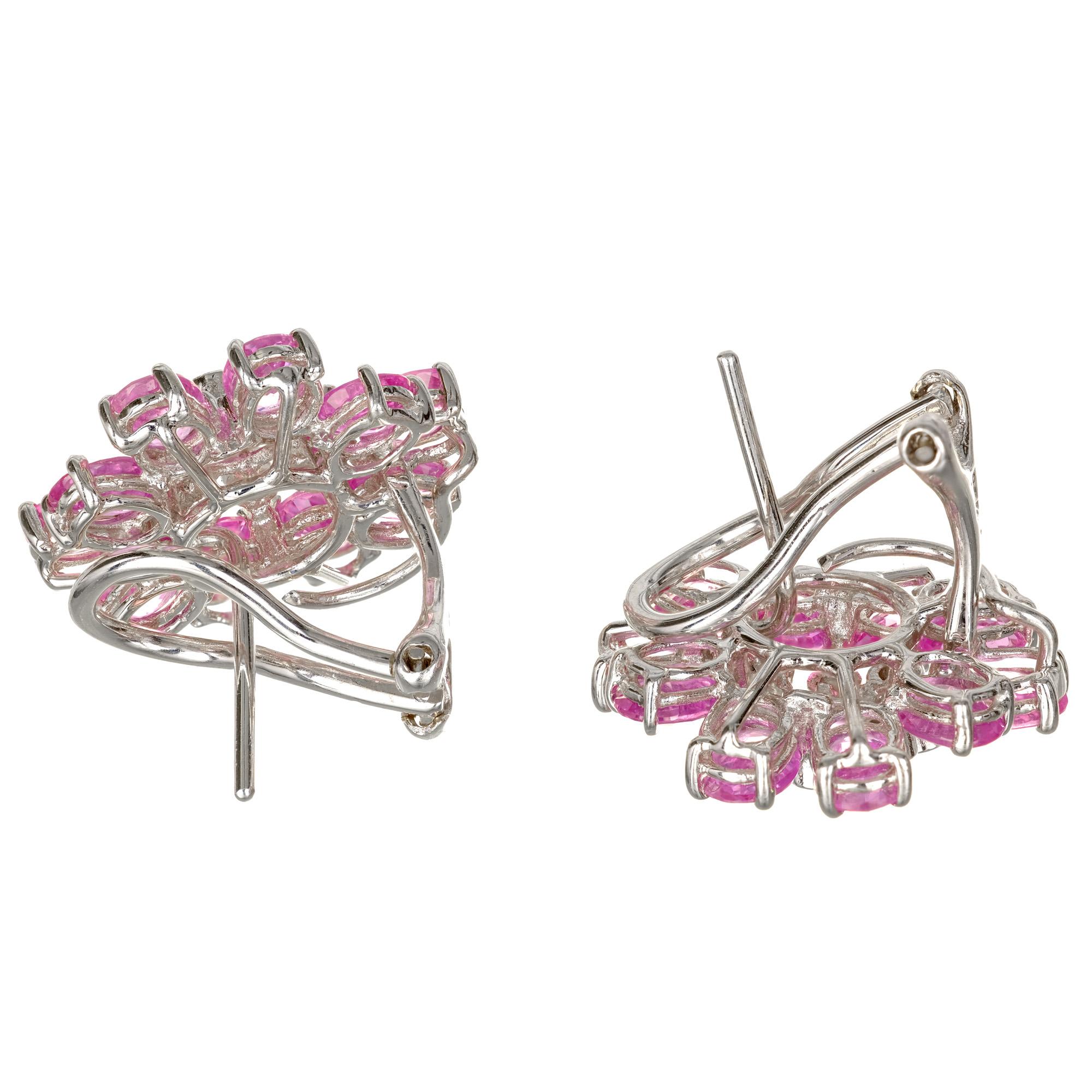 Women's GIA Certified 11.33 Carat Pink Sapphire Diamond White Gold Cluster Earrings For Sale
