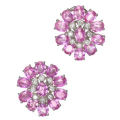 Boucles d'oreilles en or blanc avec grappe de saphirs roses de 11,33 carats et diamants, certifiés GIA