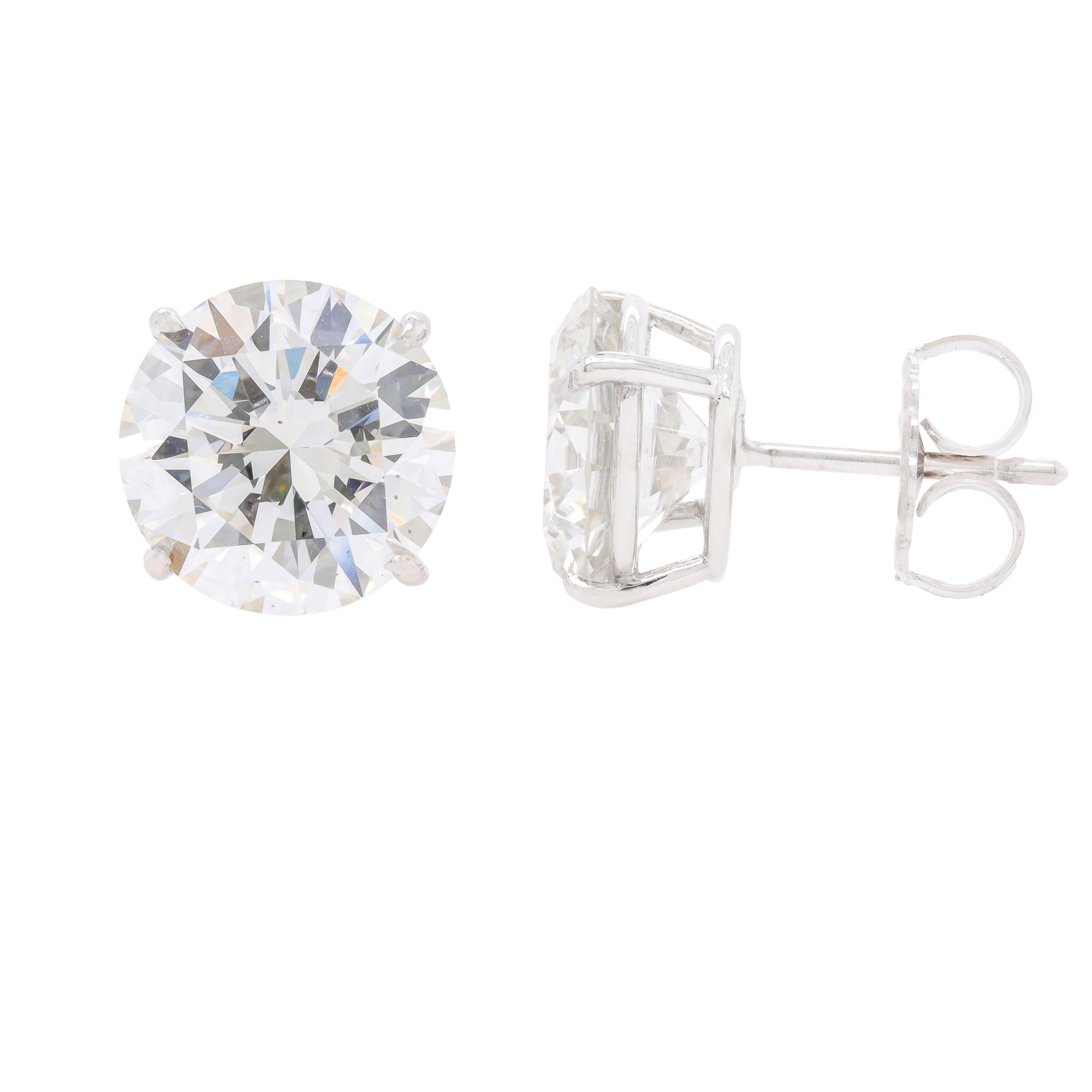 Round Cut GIA Certified 11.36 Carat Diamond Stud Earrings For Sale