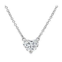 Vintage GIA Certified 1.13ct Diamond Heart Solitaire Pendant Necklace