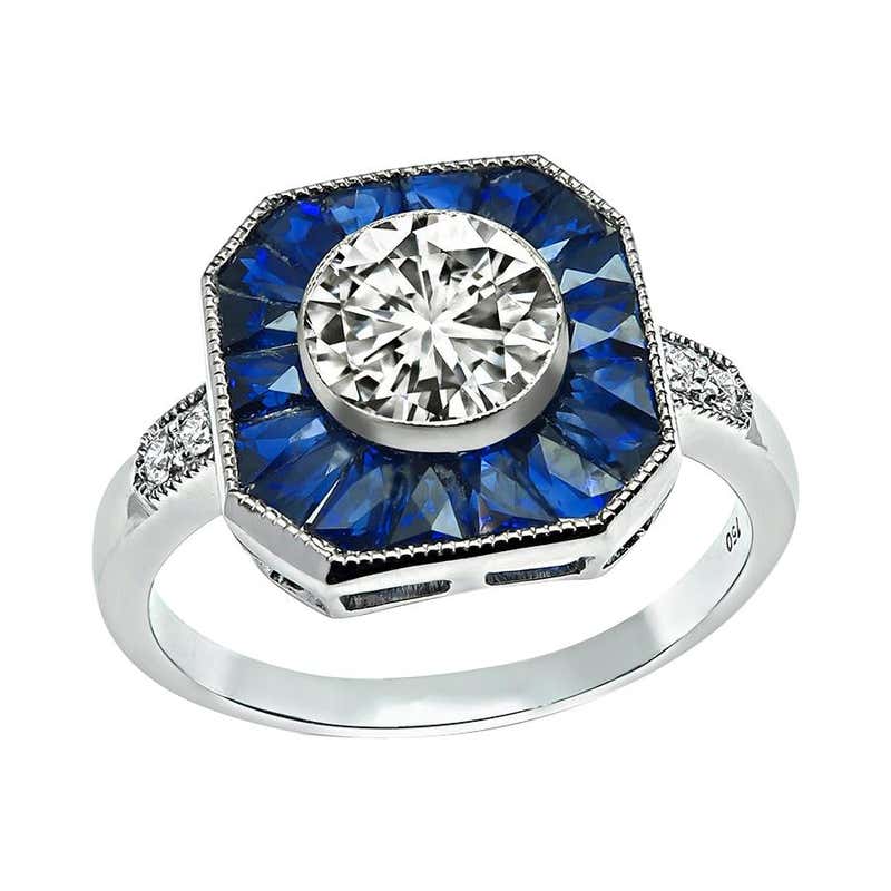 GIA Certified 1.13ct Diamond Sapphire Engagement Ring For Sale at 1stDibs