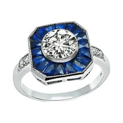 Bague de fiançailles en saphir et diamant certifié GIA de 1,13 carat