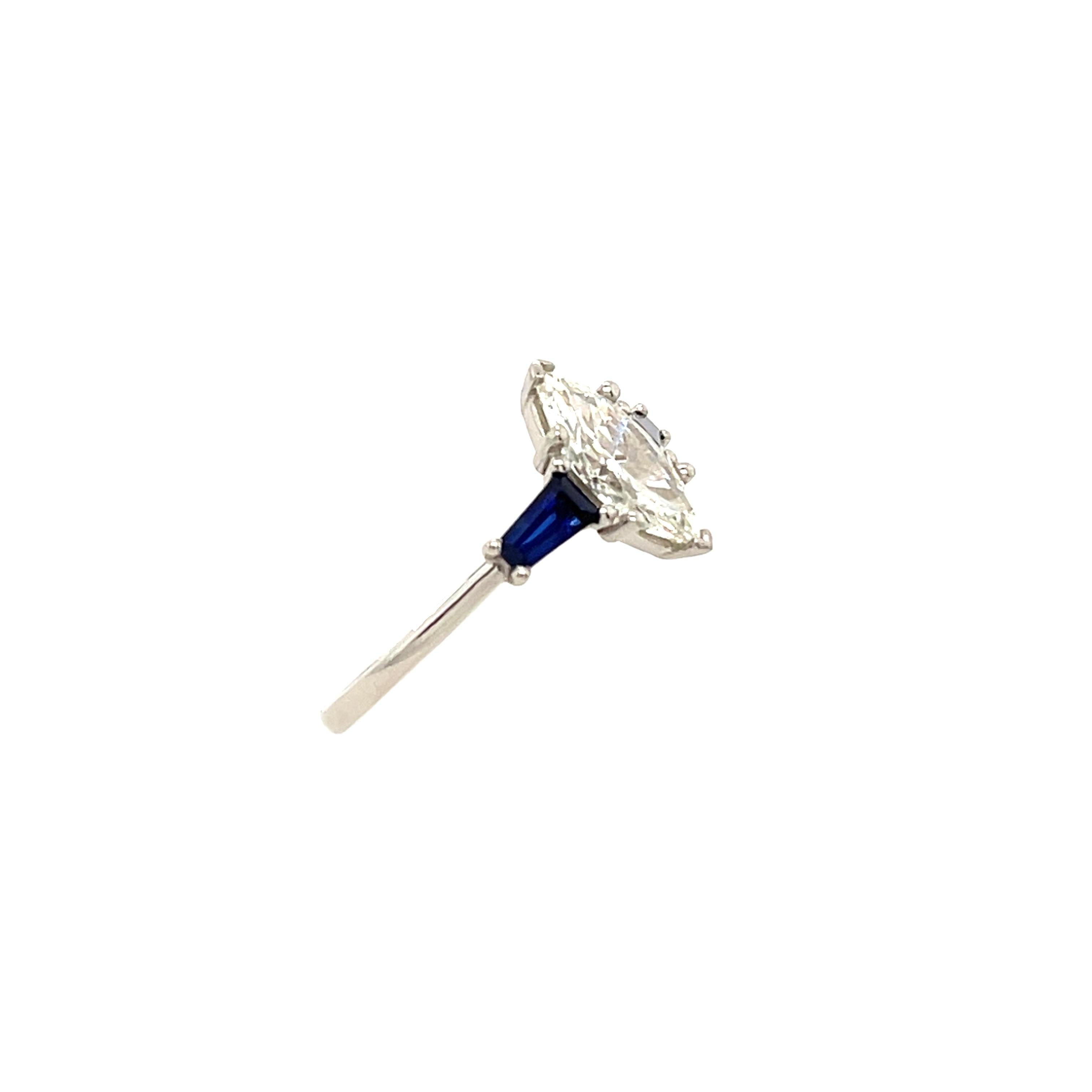 Marquise Cut GIA Certified 1.13ct Marquise Diamond Set With 2 Matching Sapphire For Sale