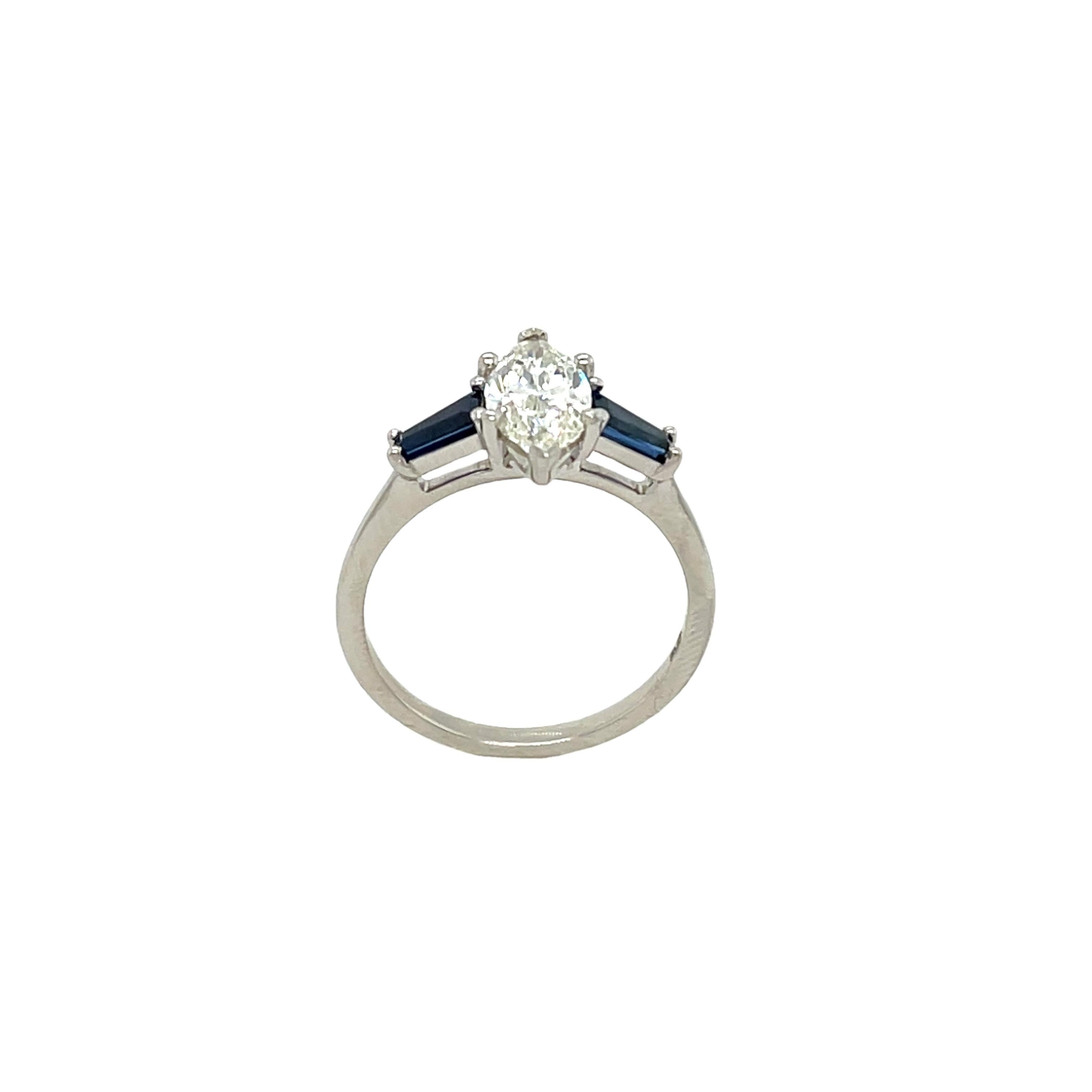 GIA Certified 1.13ct Marquise Diamond Set With 2 Matching Sapphire In Excellent Condition For Sale In London, GB