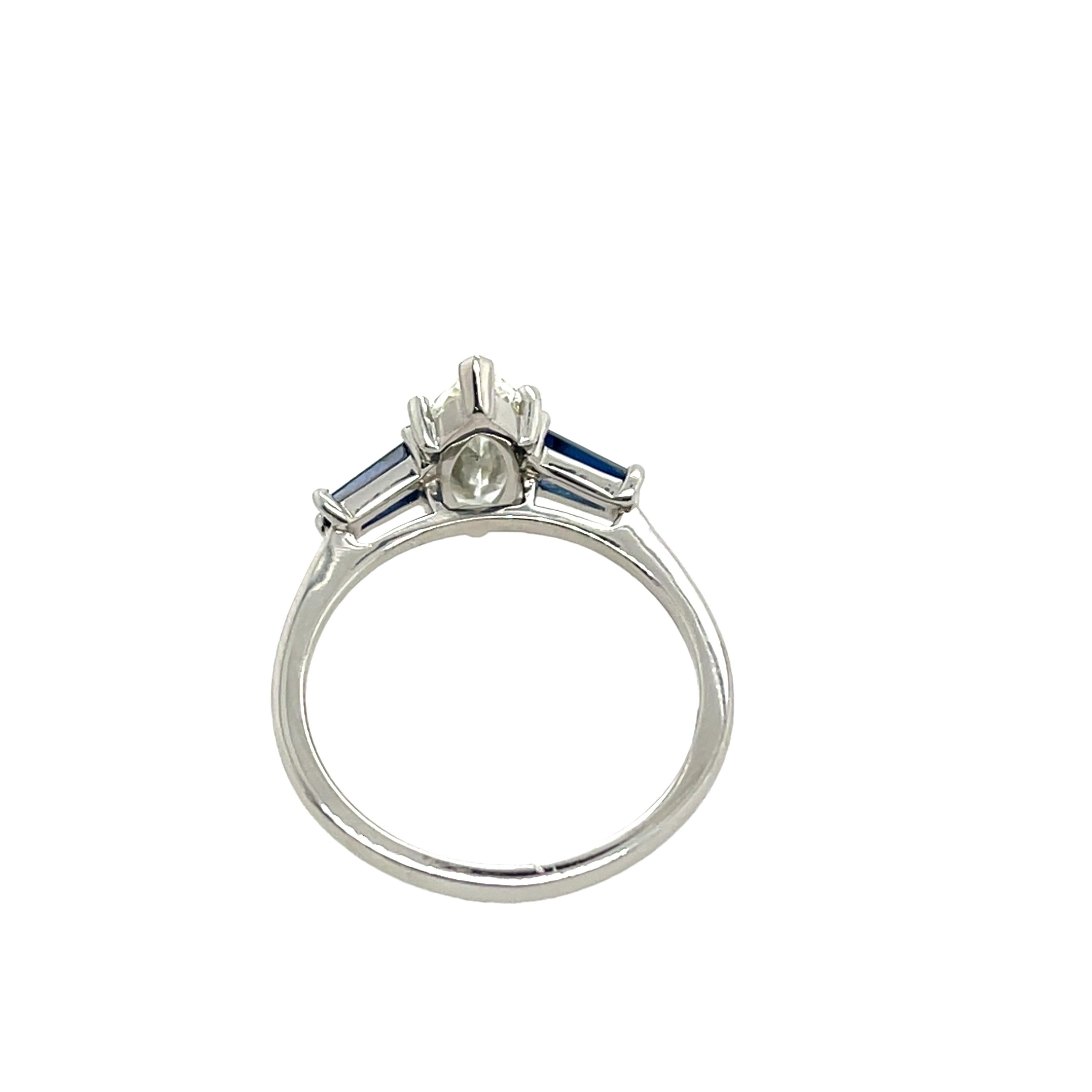 GIA Certified 1.13ct Marquise Diamond Set With 2 Matching Sapphire For Sale 1