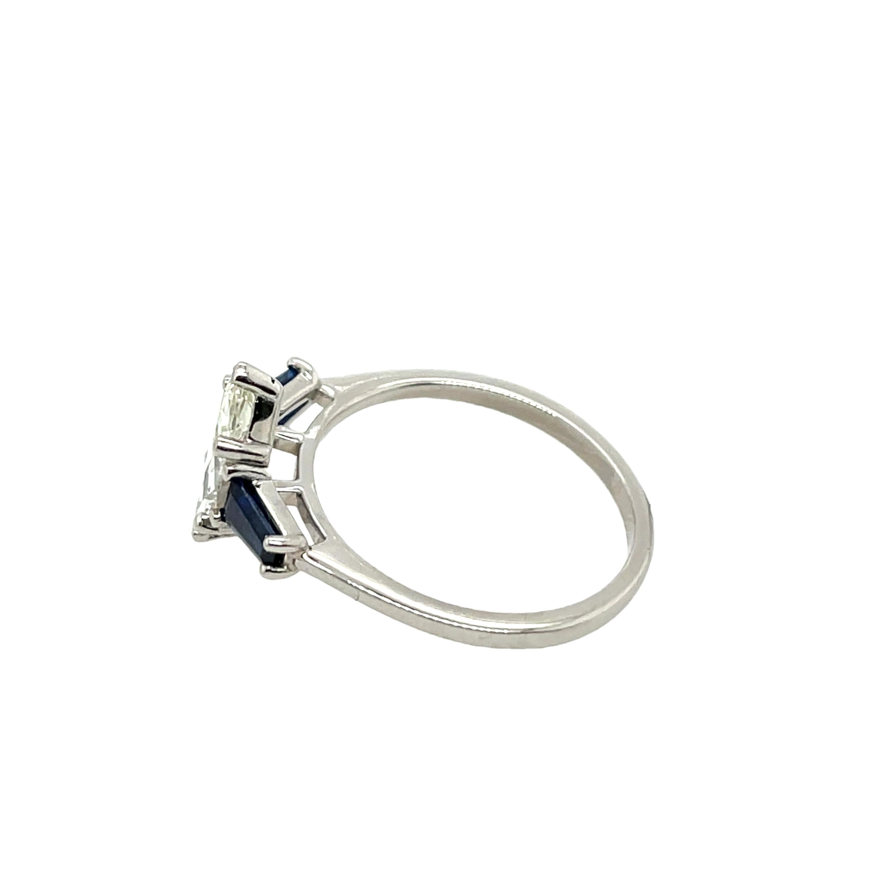 GIA Certified 1.13ct Marquise Diamond Set With 2 Matching Sapphire For Sale 2