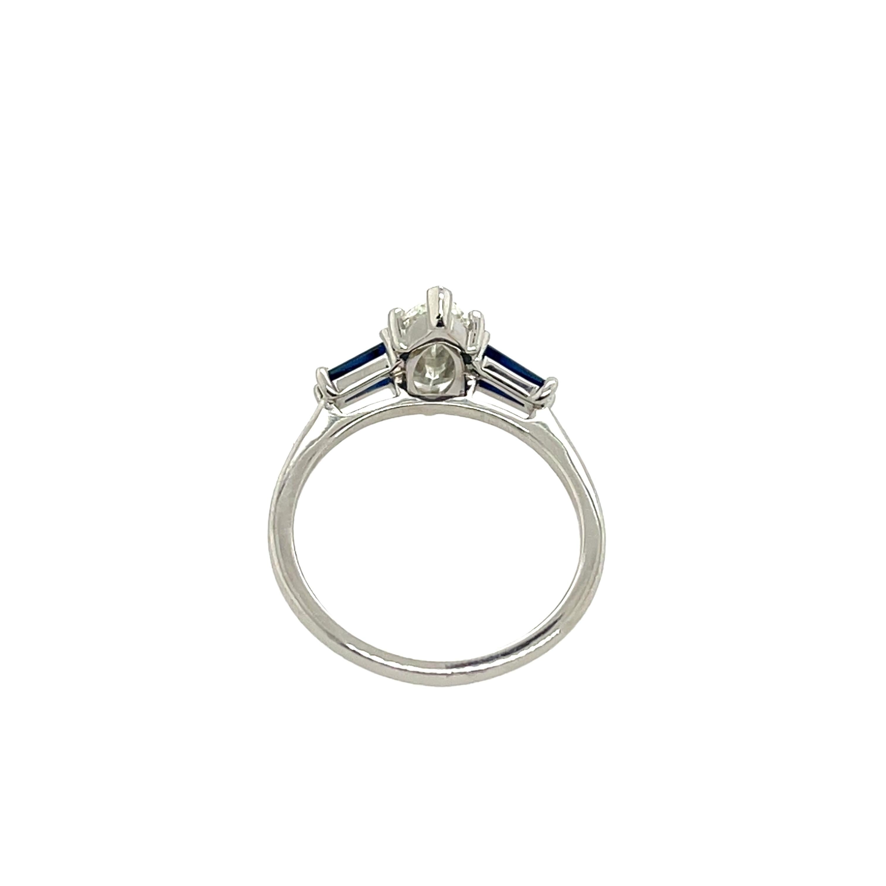 GIA Certified 1.13ct Marquise Diamond Set With 2 Matching Sapphire For Sale 3