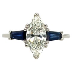 GIA Certified 1.13ct Marquise Diamond Set With 2 Matching Sapphire