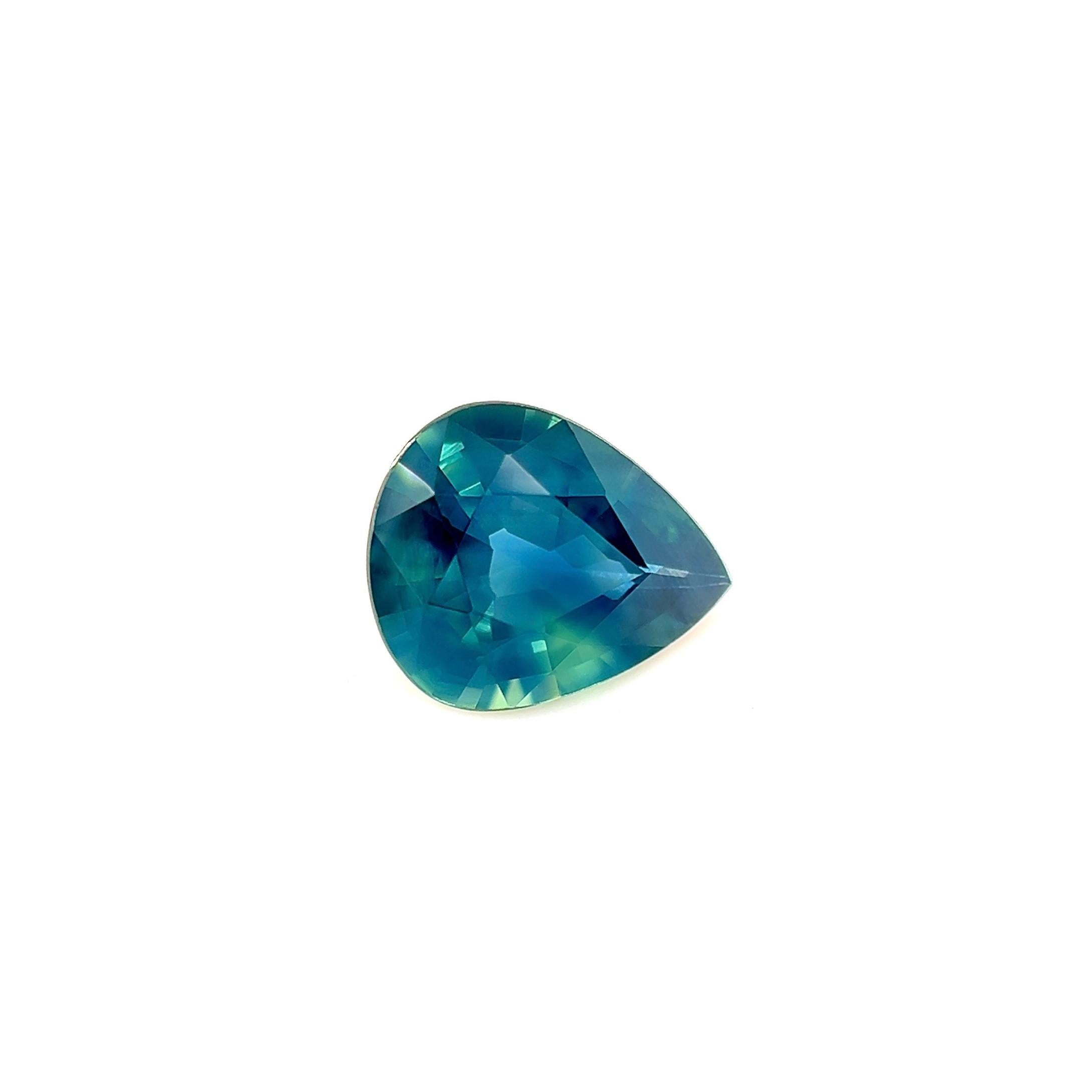 Saphir naturel unique taille poire bleu sarcelle non traité de 1,13 carat certifié par le GIA

Saphir fin vert bleu sarcelle naturel certifié par le GIA.
Saphir de qualité supérieure d'une couleur bleu sarcelle vert unique.
1,13 carat avec une très