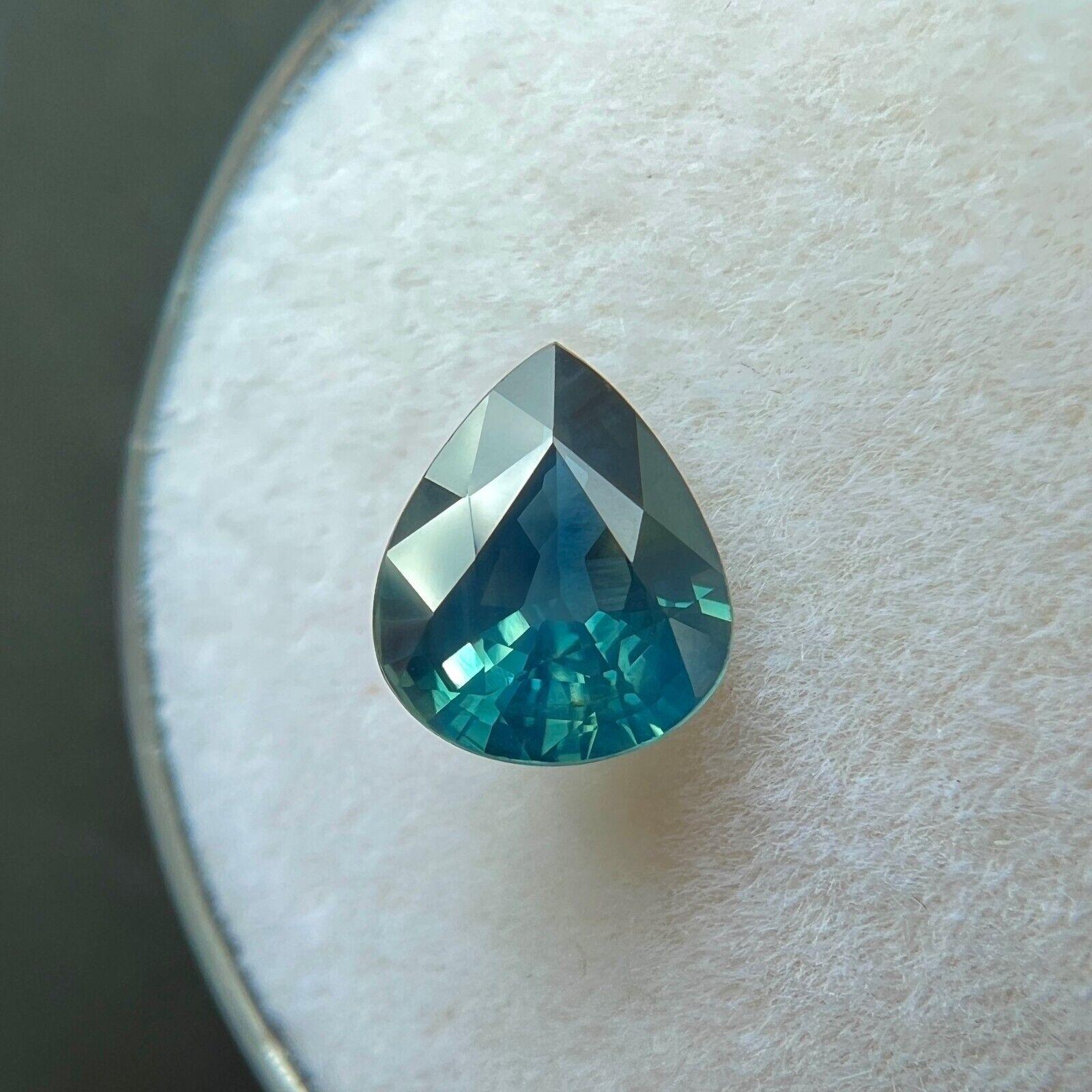 GIA Certified 1.13Ct Natural Sapphire Unique Green Blue Teal Pear Cut Untreated In New Condition For Sale In Birmingham, GB