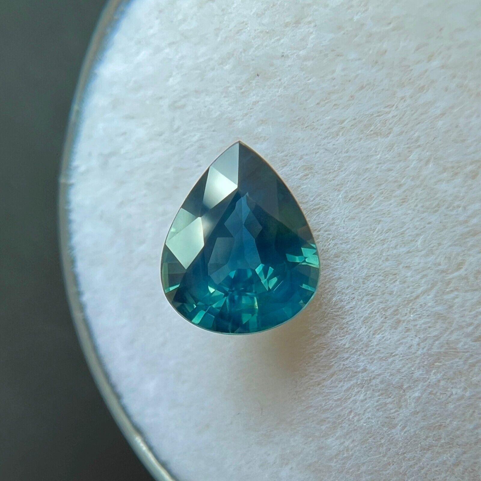 Women's or Men's GIA Certified 1.13Ct Natural Sapphire Unique Green Blue Teal Pear Cut Untreated For Sale