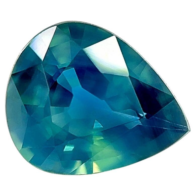 GIA Certified 1.13Ct Natural Sapphire Unique Green Blue Teal Pear Cut Untreated For Sale