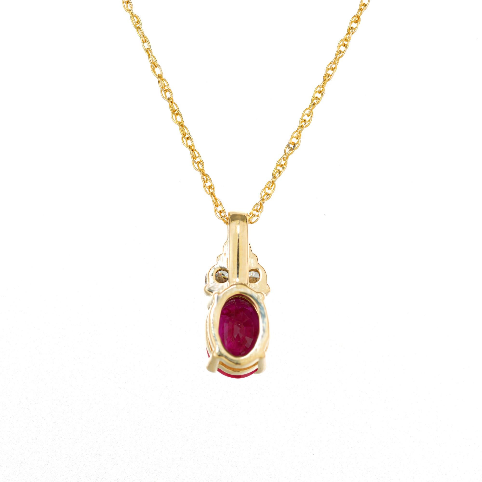 Oval Cut GIA Certified 1.14 Carat Burma Oval Ruby Diamond Yellow Gold Pendant Necklace