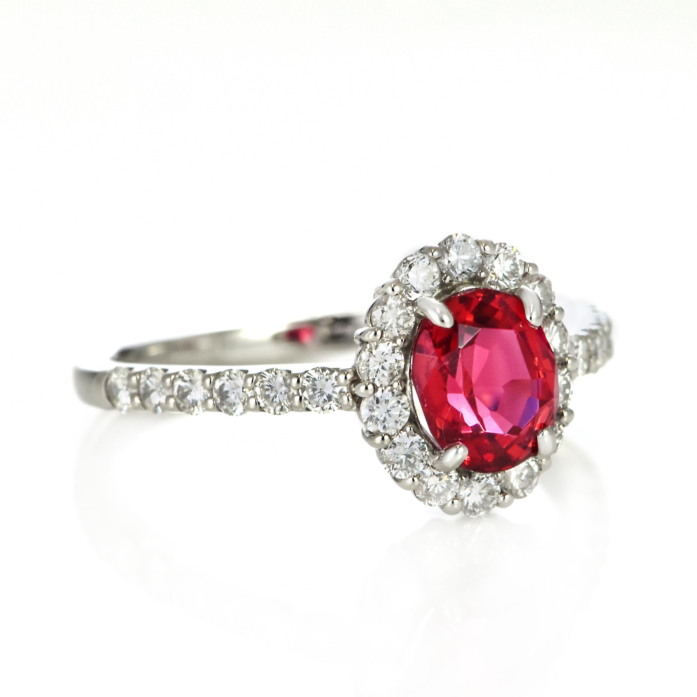 Modern GIA Certified 1.14 Carat Burmese, No Heat Spinel Ring Set in Platinum For Sale