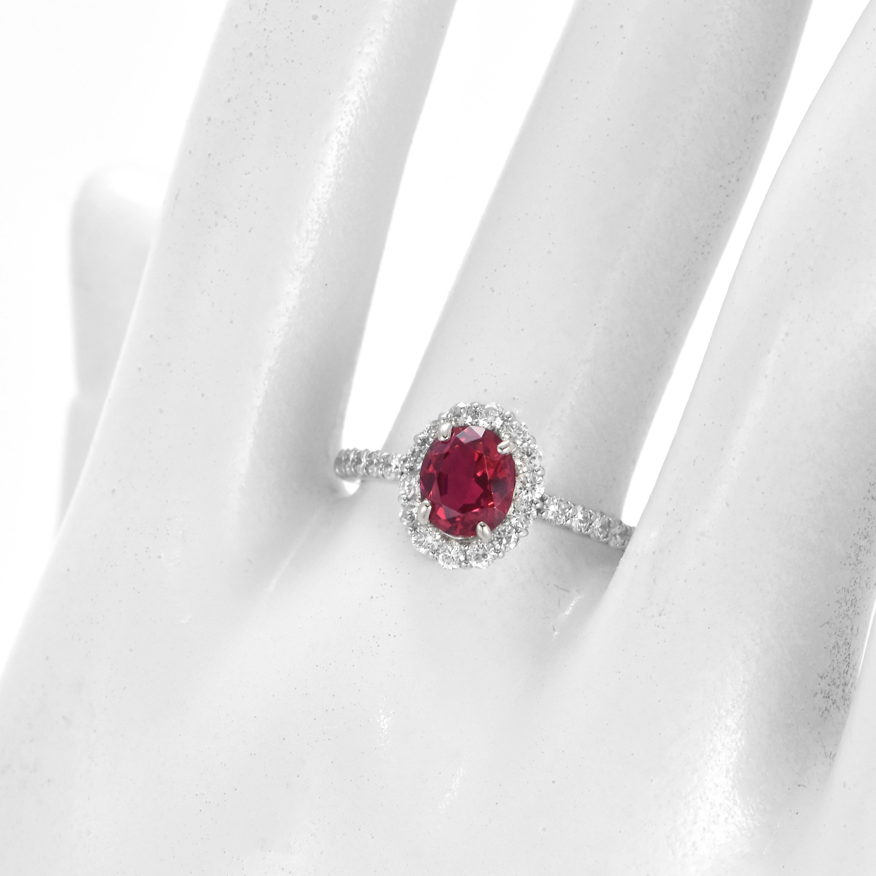 Oval Cut GIA Certified 1.14 Carat Burmese, No Heat Spinel Ring Set in Platinum For Sale