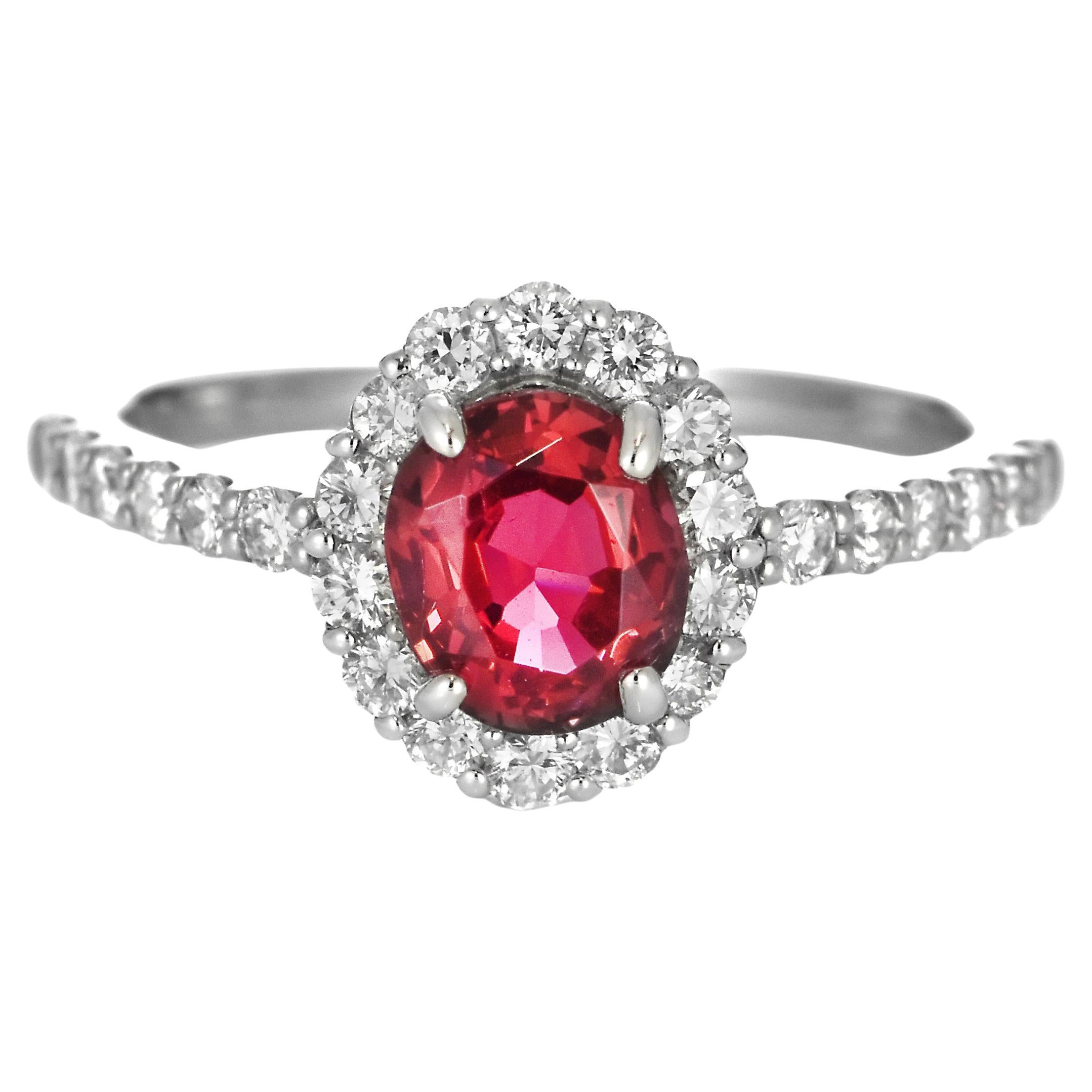 GIA Certified 1.14 Carat Burmese, No Heat Spinel Ring Set in Platinum For Sale