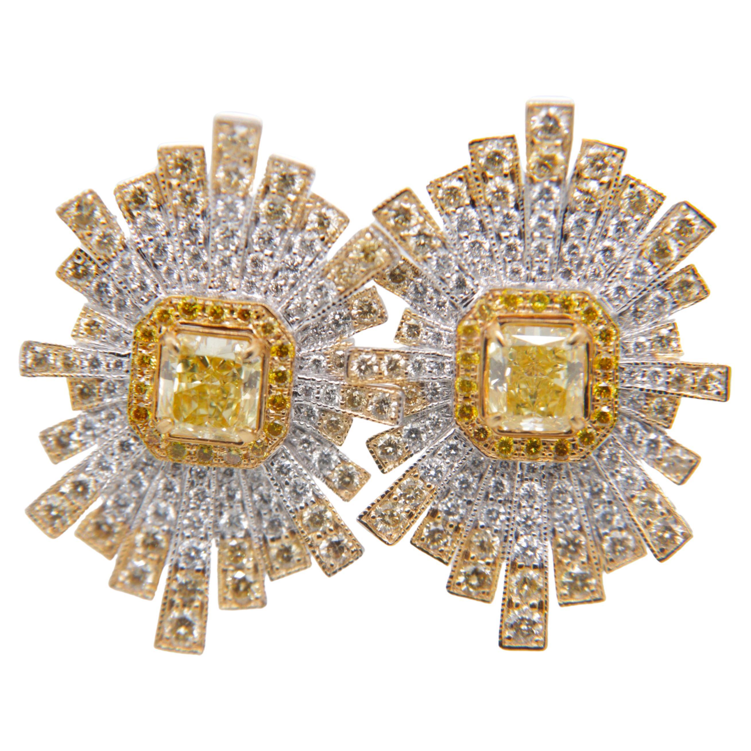 GIA Certified 1.14 Carat Fancy Intense Yellow Diamond Earring in Gold For Sale