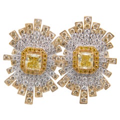 GIA Certified 1.14 Carat Fancy Intense Yellow Diamond Earring in Gold