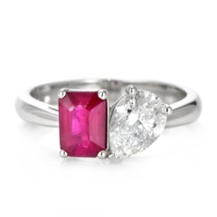 GIA Certified 1.14 Carat Natural Burmese Ruby and Diamond Toi Et Moi Ring