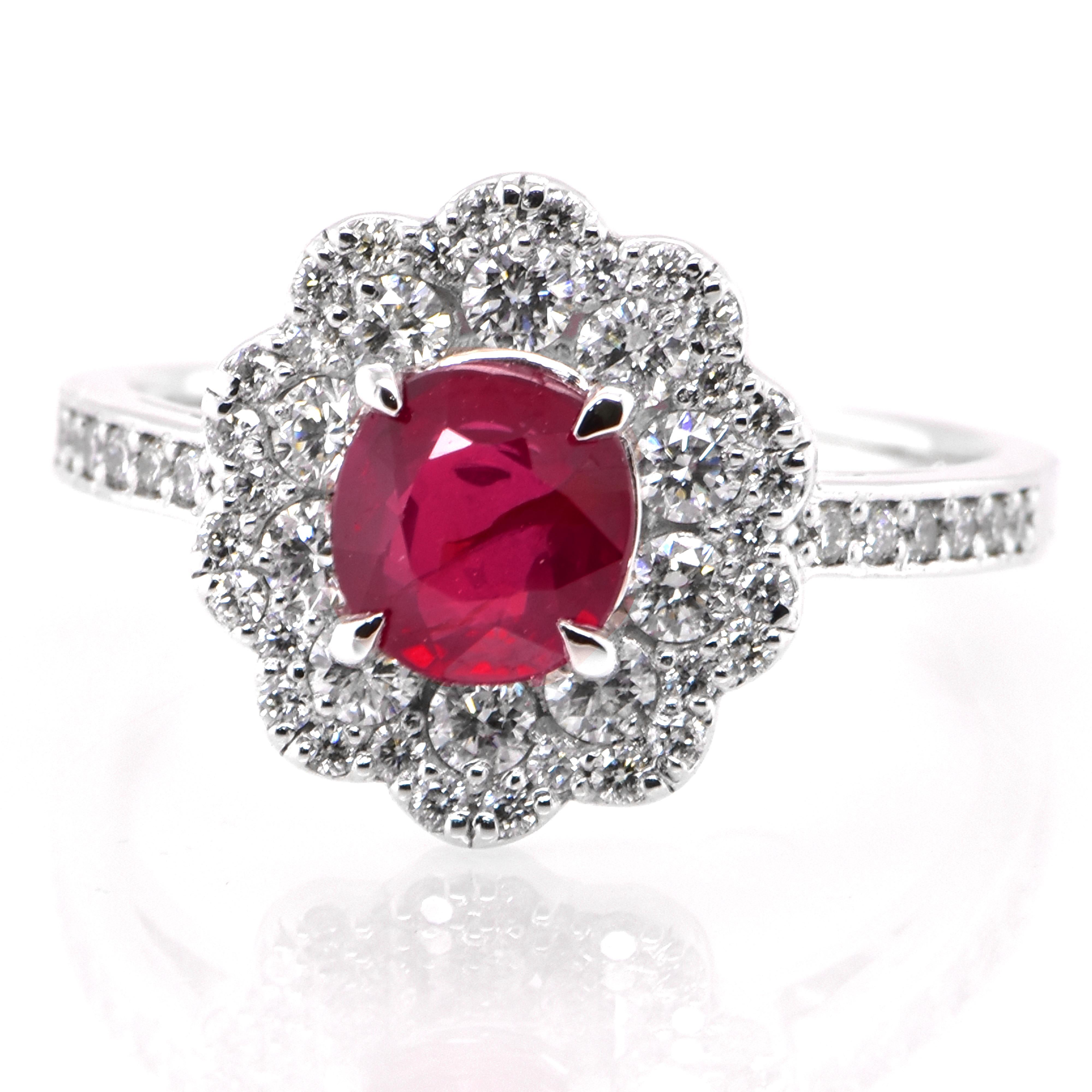 A beautiful Ring set in Platinum featuring a GIA Certified 1.14 Carat Natural Untreated (Unheated) Ruby and 0.61 Carat Diamonds. Rubies are referred to as 
