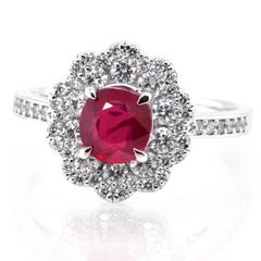 GIA Certified 1.14 Carat Natural, Unheated Ruby and Diamond Ring set in Platinum