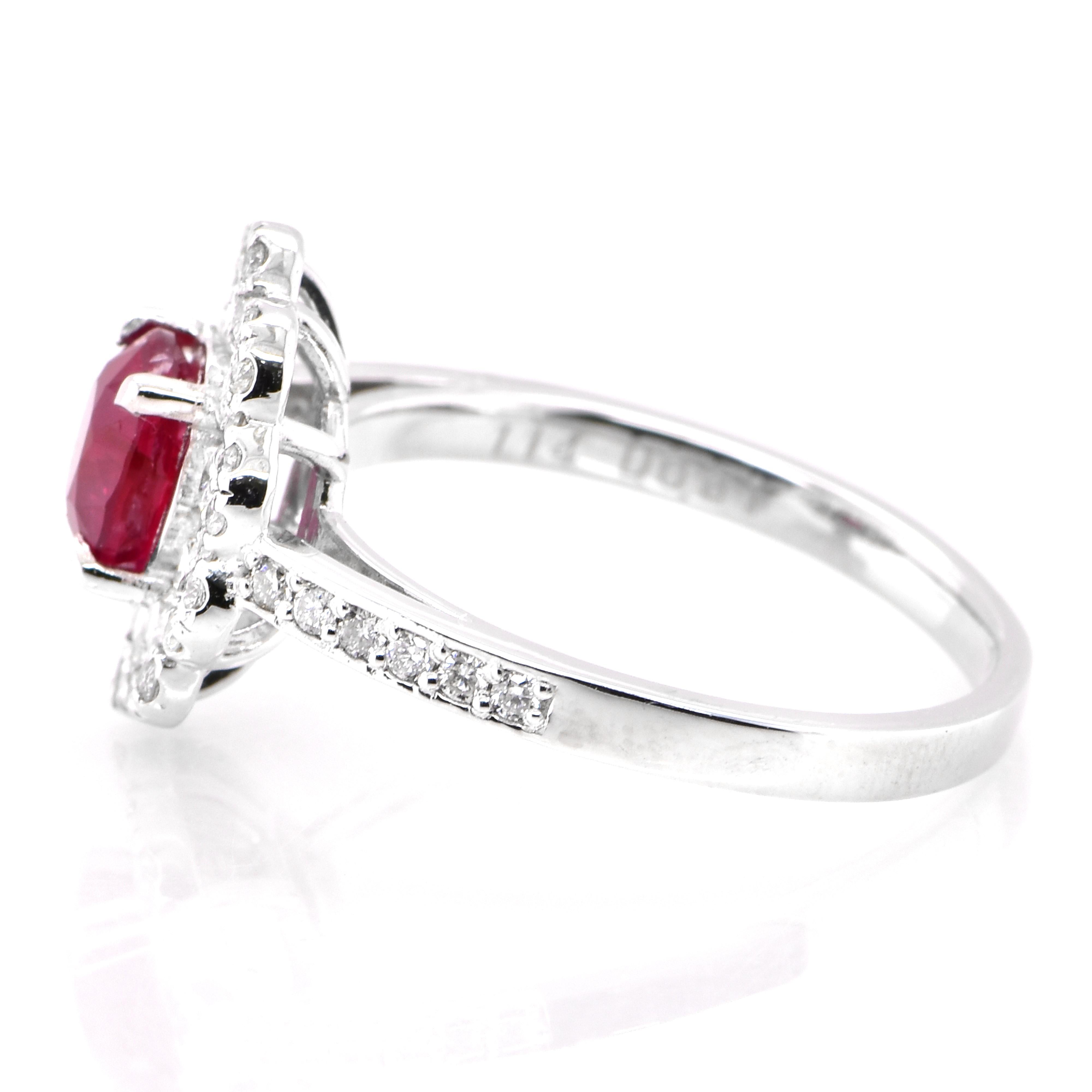 Oval Cut GIA Certified 1.14 Carat Natural, Unheated Ruby and Diamond Ring set in Platinum For Sale