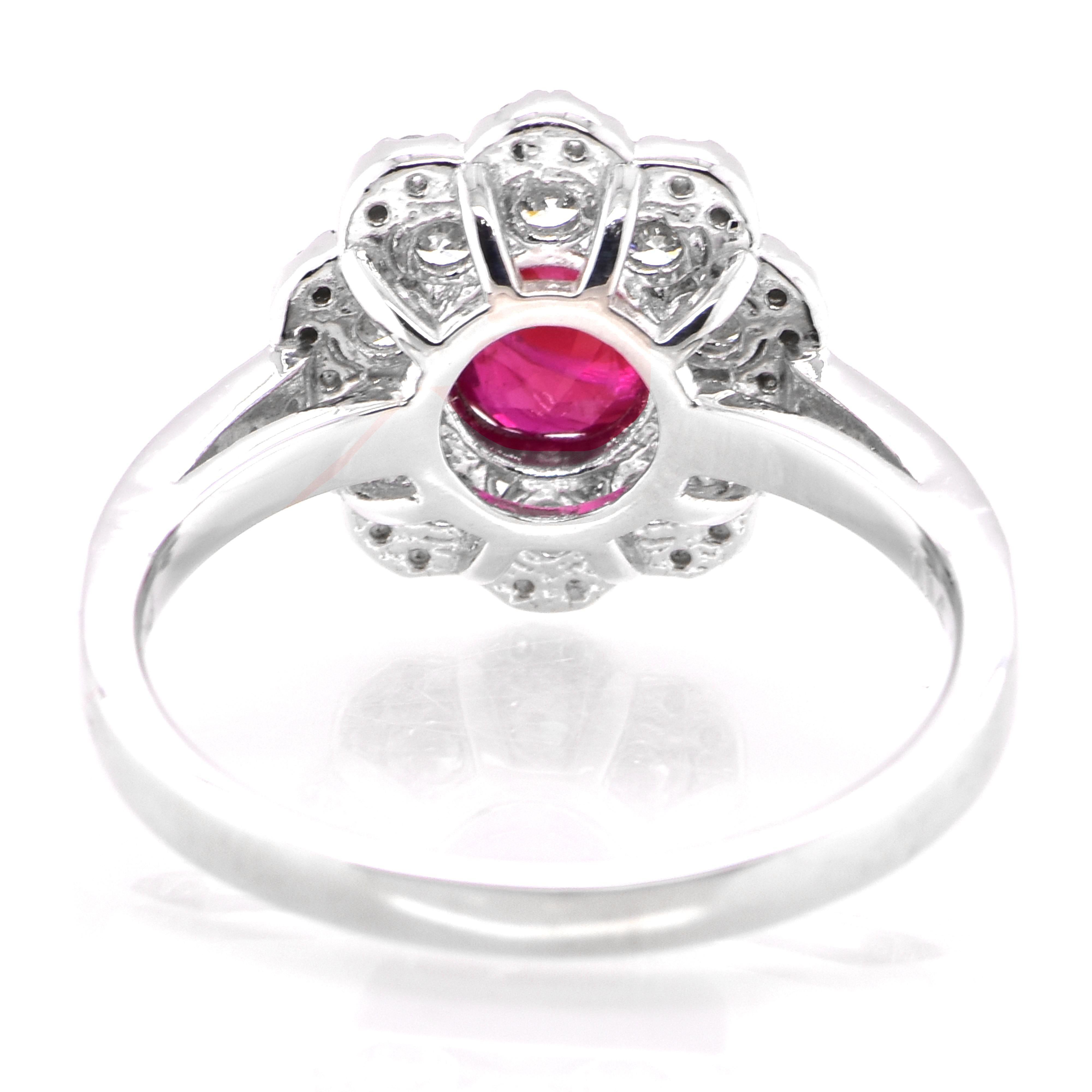 Bague en platine sertie de diamants et rubis naturel non chauffé de 1,14 carat certifié GIA Pour femmes en vente