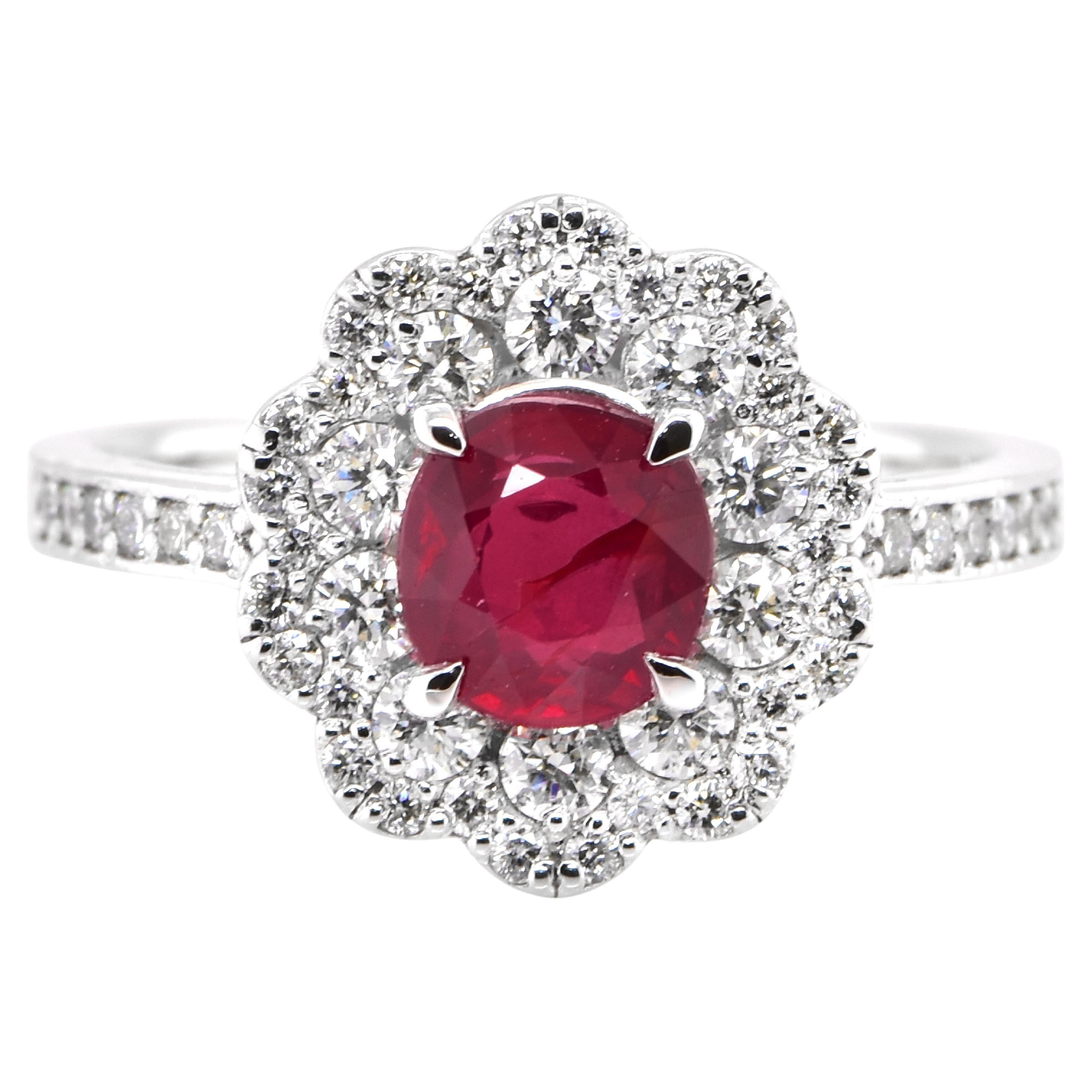 GIA Certified 1.14 Carat Natural, Unheated Ruby and Diamond Ring set in Platinum For Sale