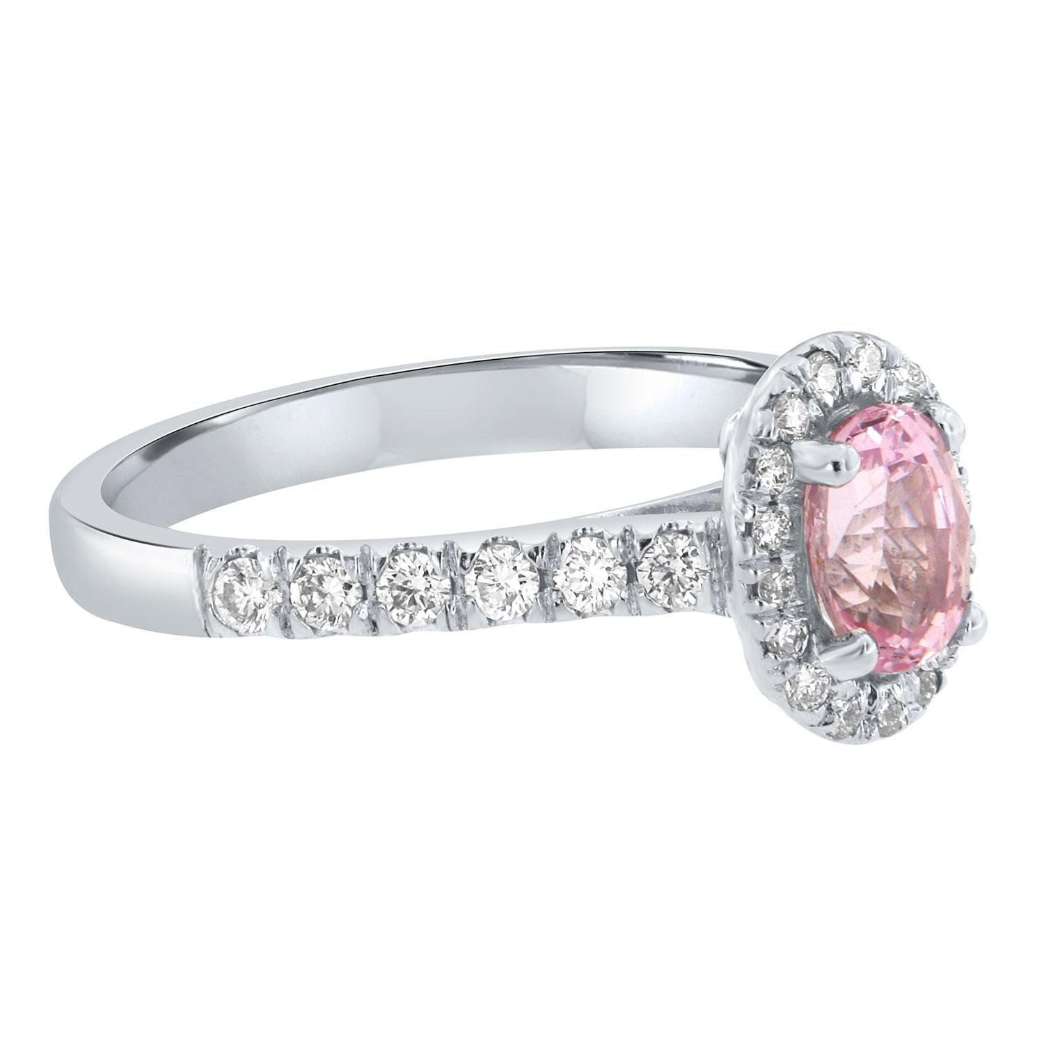 Platin-Diamantring, GIA zertifiziert 1,14 Karat unerhitzter ovaler rosa Saphir Halo (Ovalschliff) im Angebot