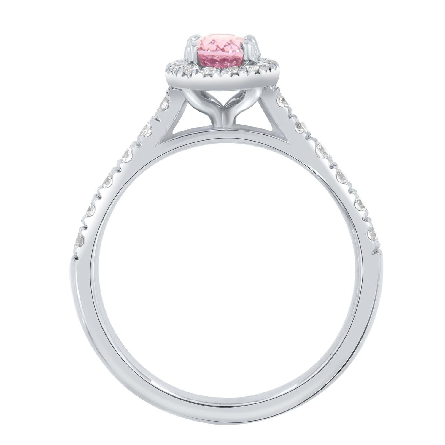 Platin-Diamantring, GIA zertifiziert 1,14 Karat unerhitzter ovaler rosa Saphir Halo im Zustand „Neu“ im Angebot in San Francisco, CA