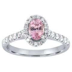 Bague en platine avec saphir rose ovale certifié GIA de 1,14 carat, sans chaleur et halo de diamants