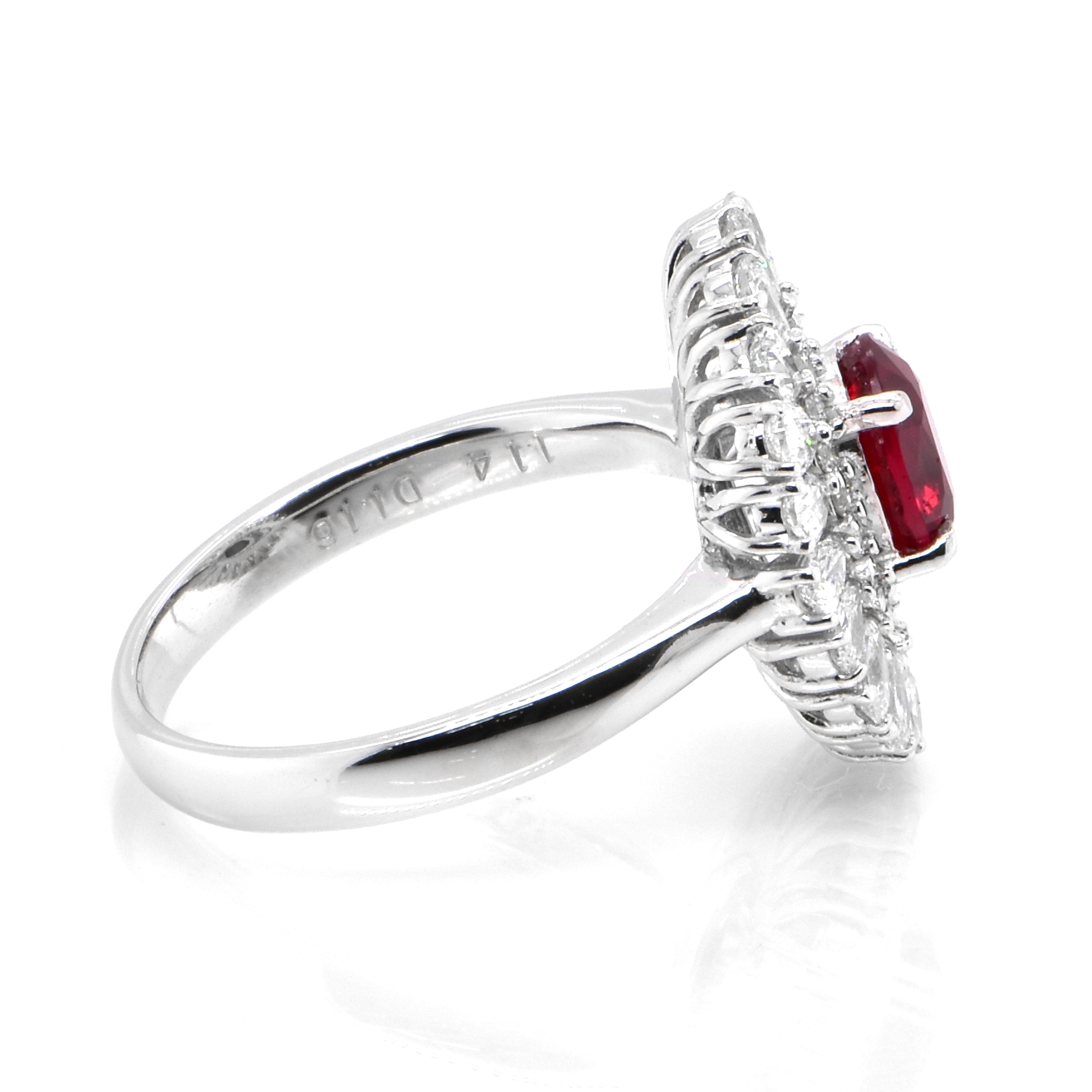 Modern GIA Certified 1.14 Carat, Pigeon Blood Red, Burmese Ruby Ring Made in Platinum For Sale