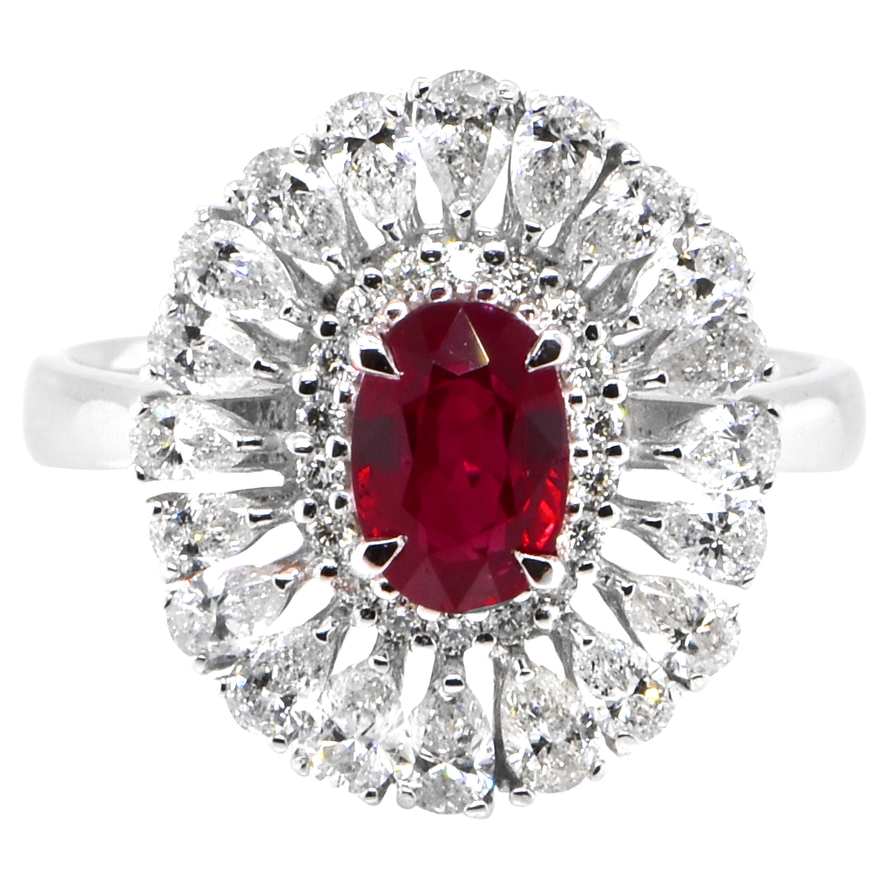 GIA Certified 1.14 Carat, Pigeon Blood Red, Burmese Ruby Ring Made in Platinum For Sale