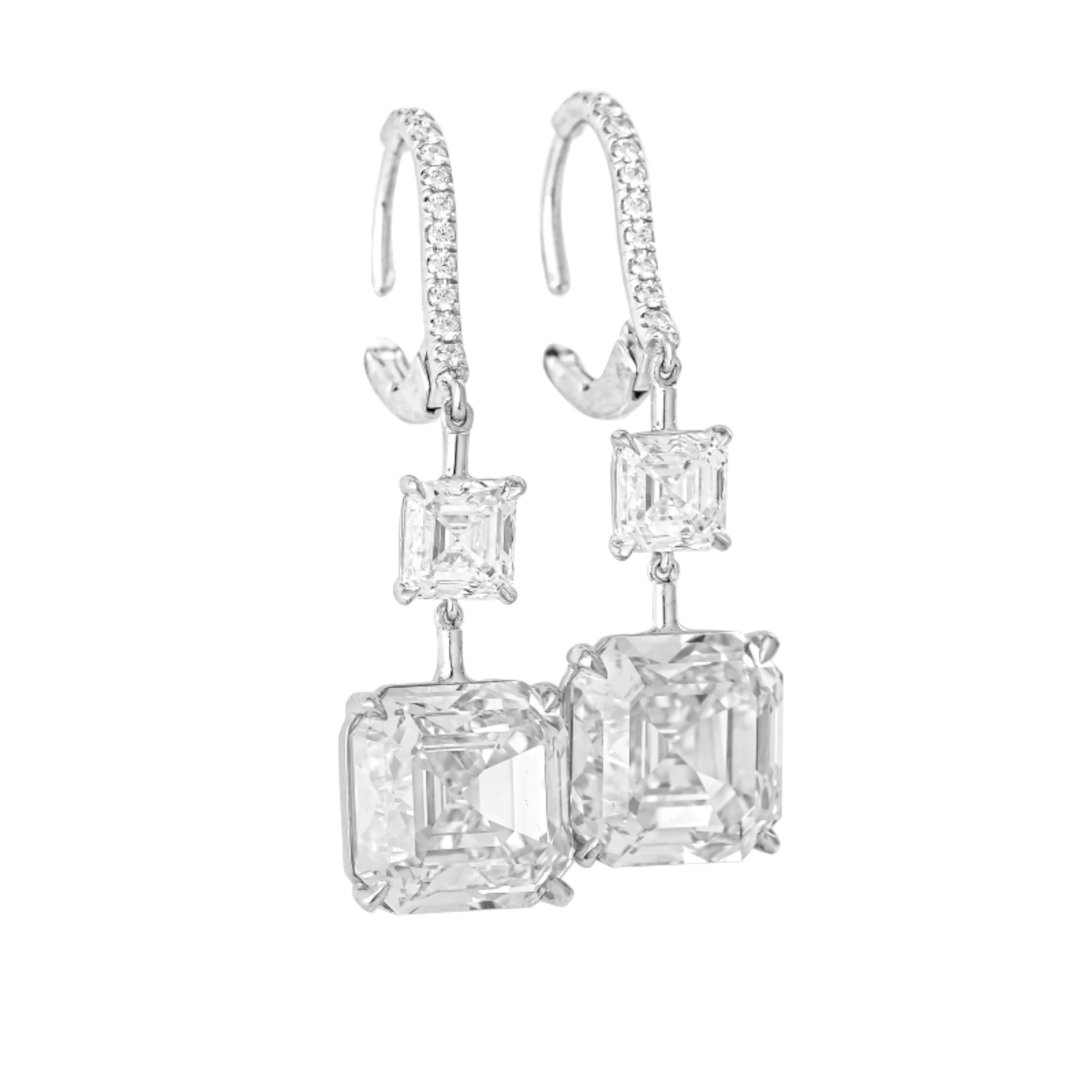 Contemporary GIA Certified 11.40 Carat Asscher Cut Diamond dangle earrings For Sale