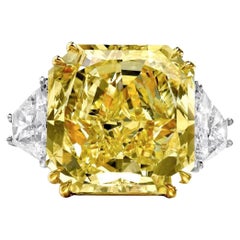 GIA Certified 11.40 Carat Fancy Yellow Radiant Cut Diamond Ring Flawless Clarity