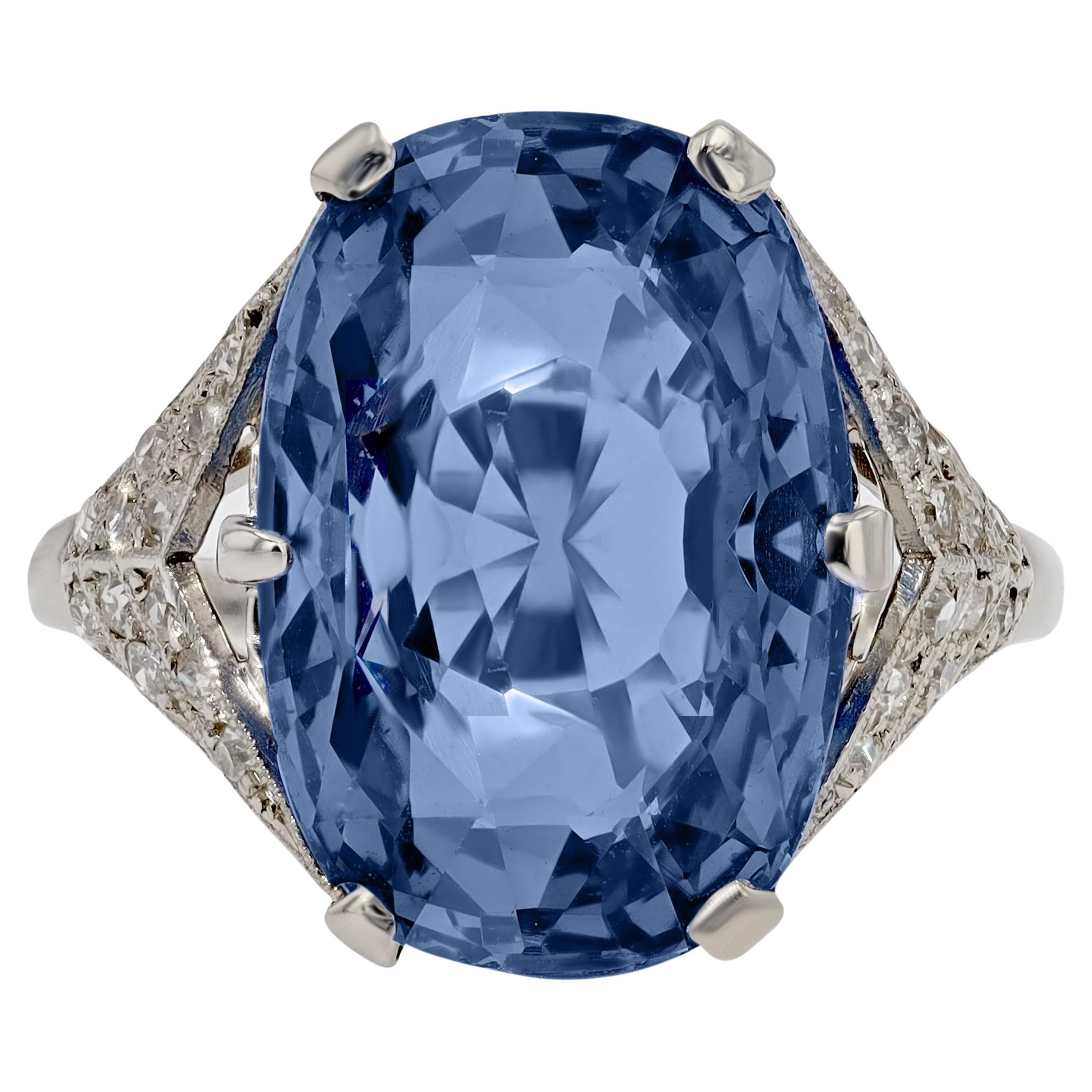 GIA Certified 11.46 Carat No Heat Ceylon Sapphire Art Deco Ring