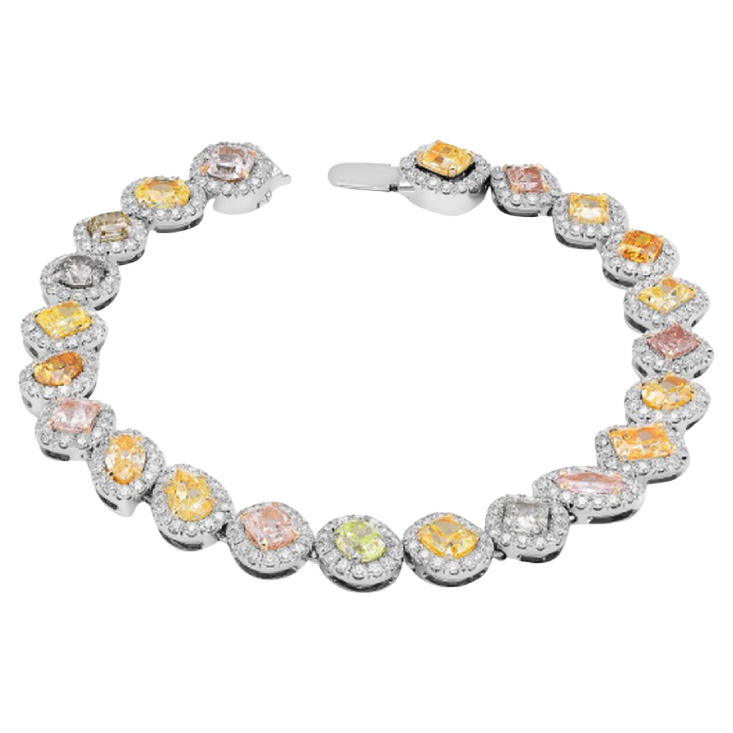GIA Certified 11.46CTTW Multicolored & Mixed shape Diamond Bracelet  For Sale