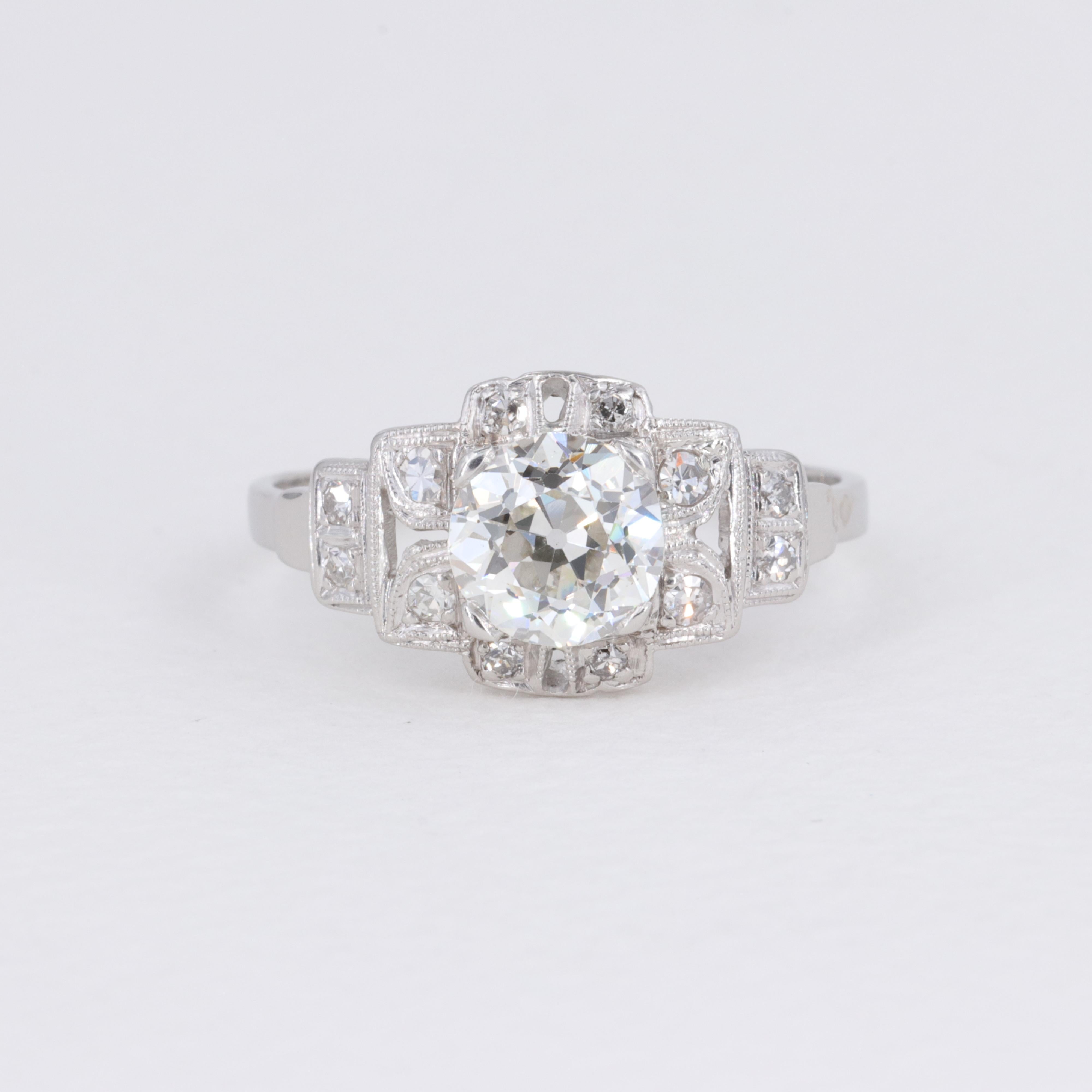 Art Deco G.I.A. 1.14ct Old European Cut Diamond Antique Deco Platinum Engagement Ring For Sale