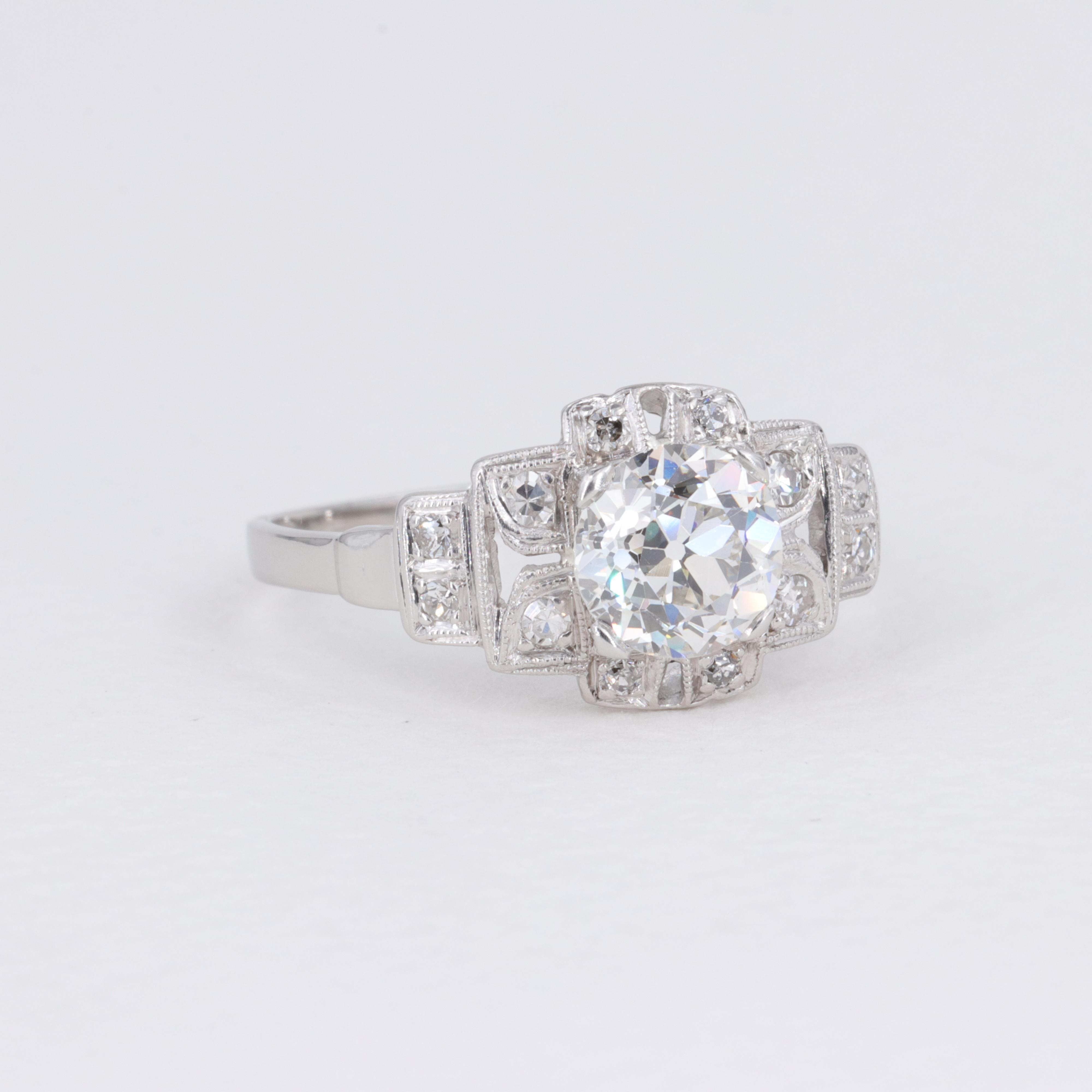 G.I.A. 1.14ct Old European Cut Diamond Antique Deco Platinum Engagement Ring In Good Condition For Sale In Tampa, FL