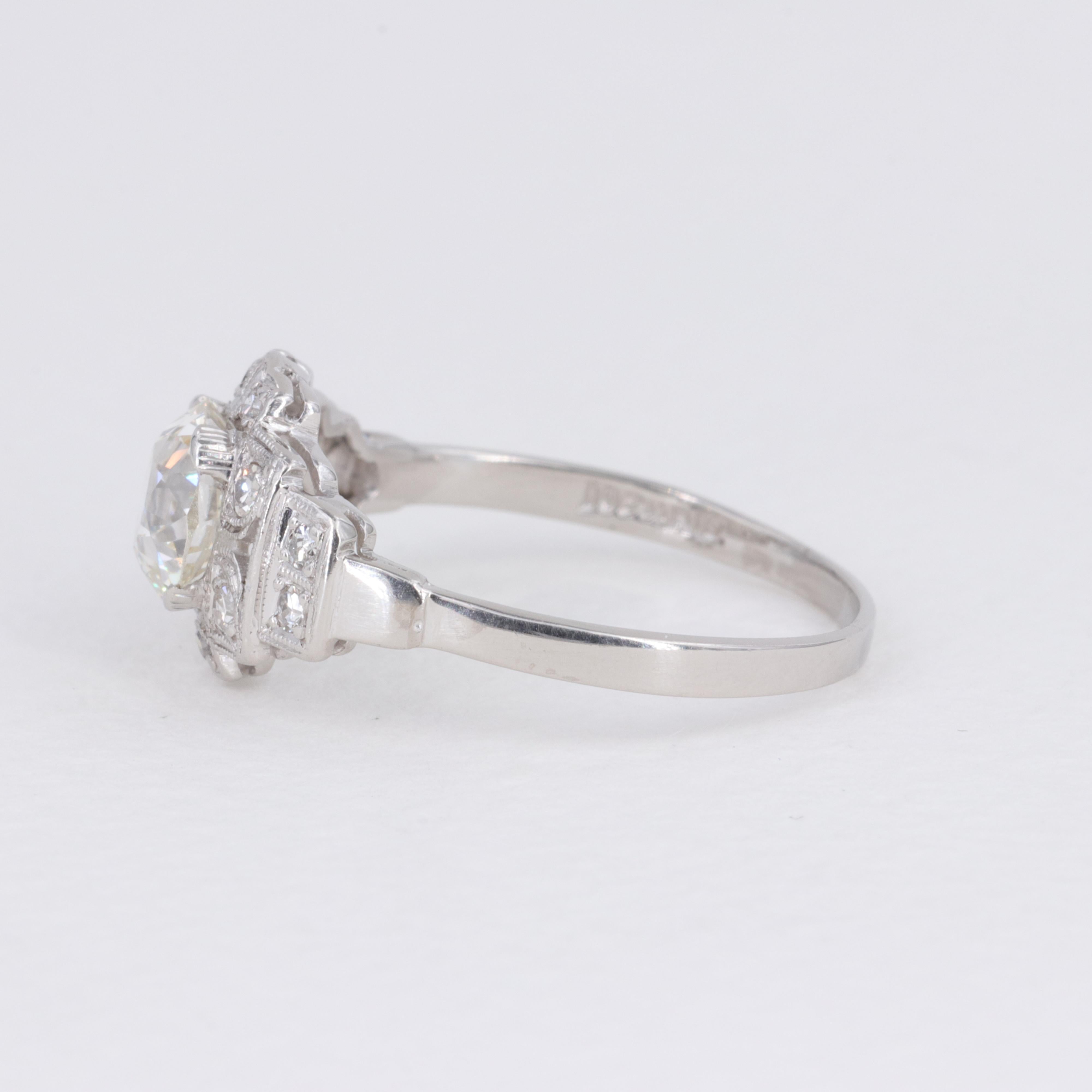 Women's or Men's G.I.A. 1.14ct Old European Cut Diamond Antique Deco Platinum Engagement Ring For Sale