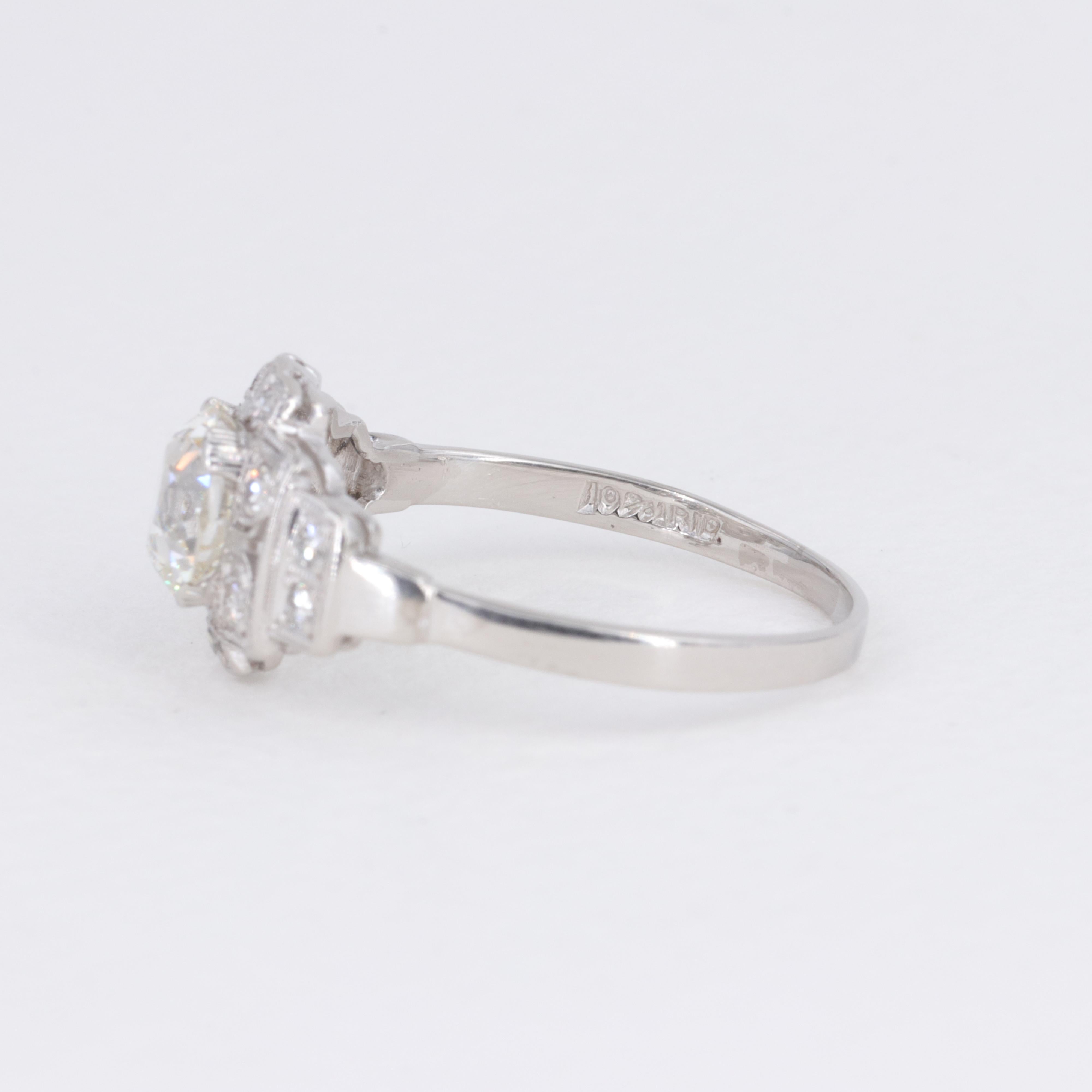 G.I.A. 1.14ct Old European Cut Diamond Antique Deco Platinum Engagement Ring For Sale 1