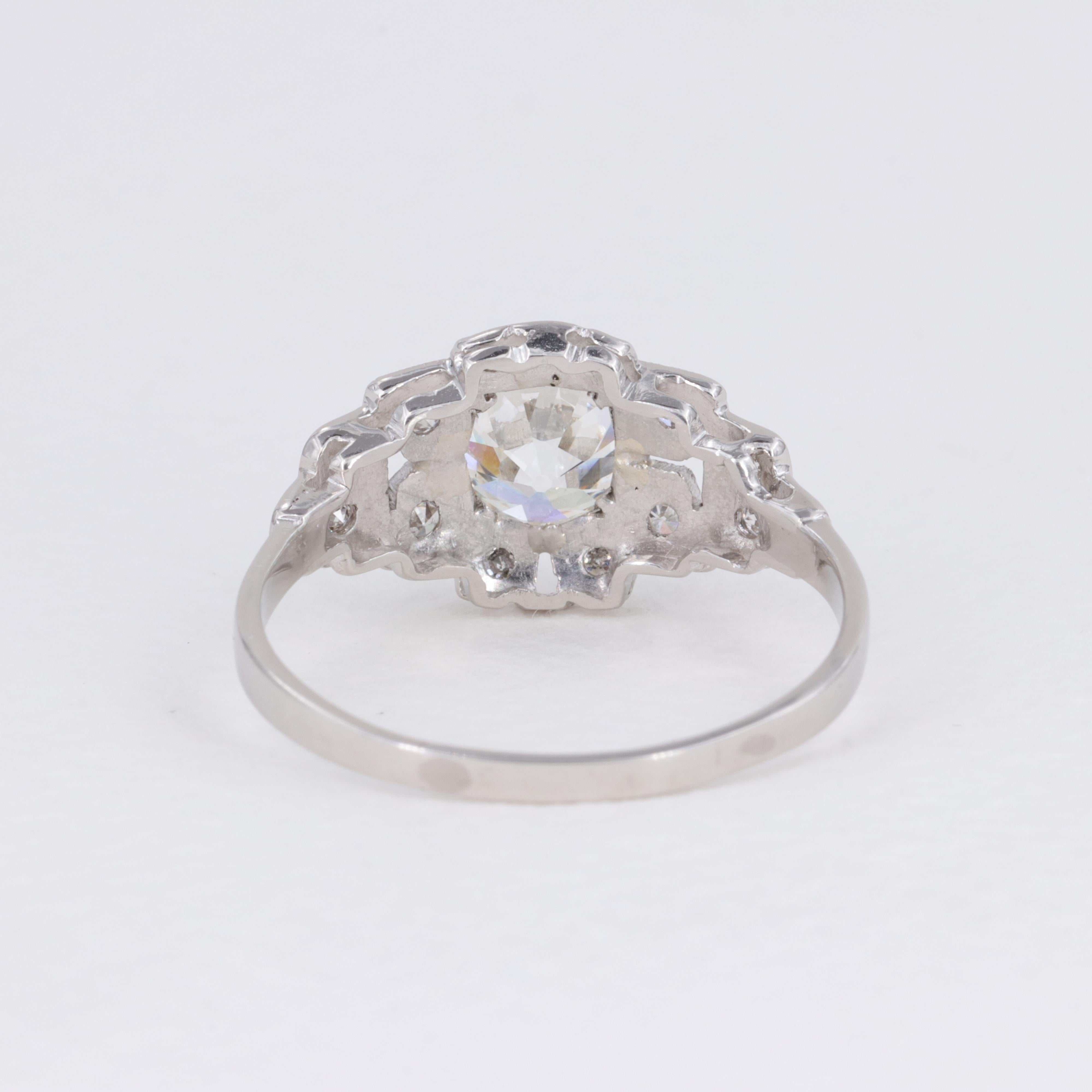 G.I.A. 1.14ct Old European Cut Diamond Antique Deco Platinum Engagement Ring For Sale 3